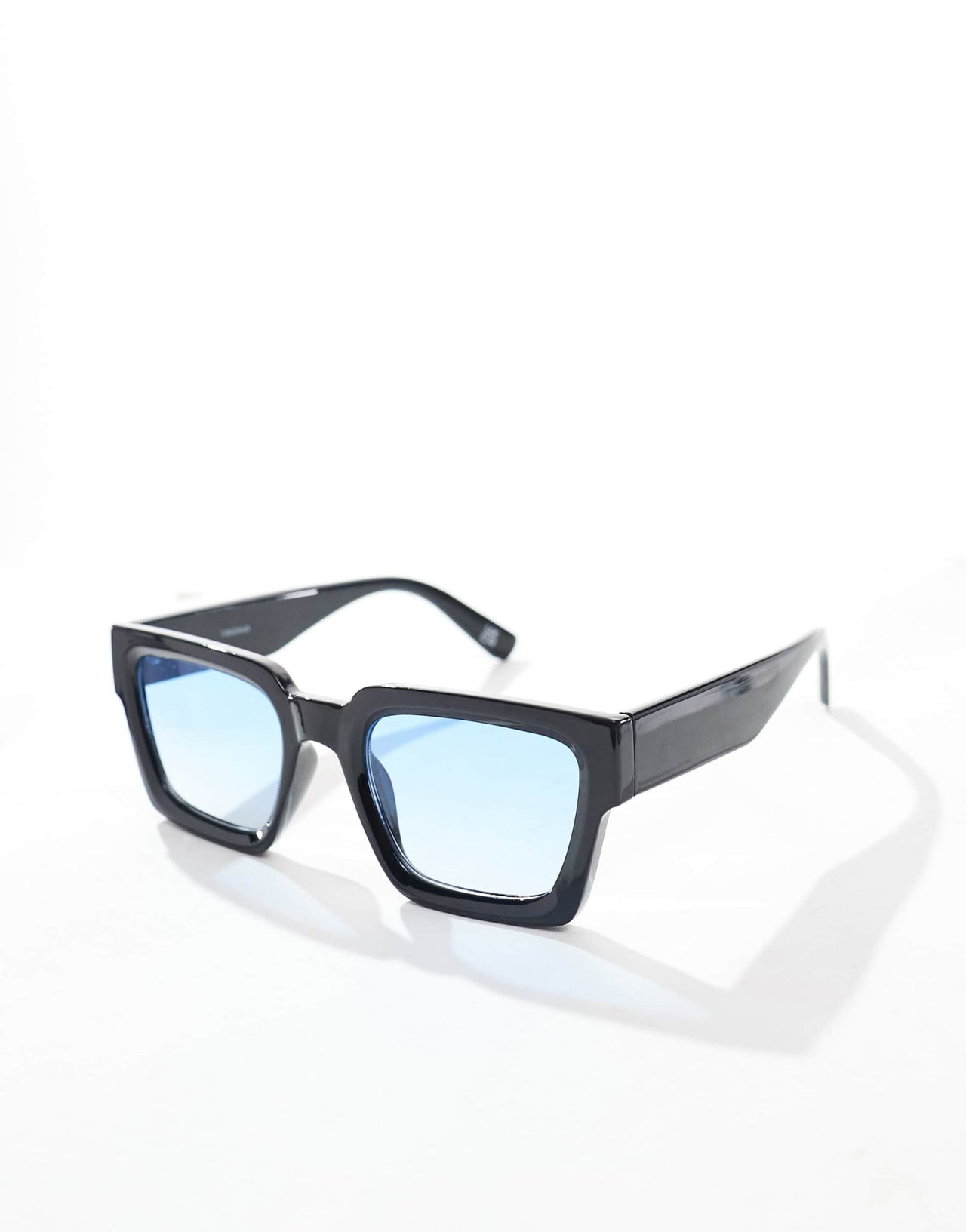 ASOS DESIGN square sunglasses with bevel frame and blue lens in black - ASOS Sample Sale