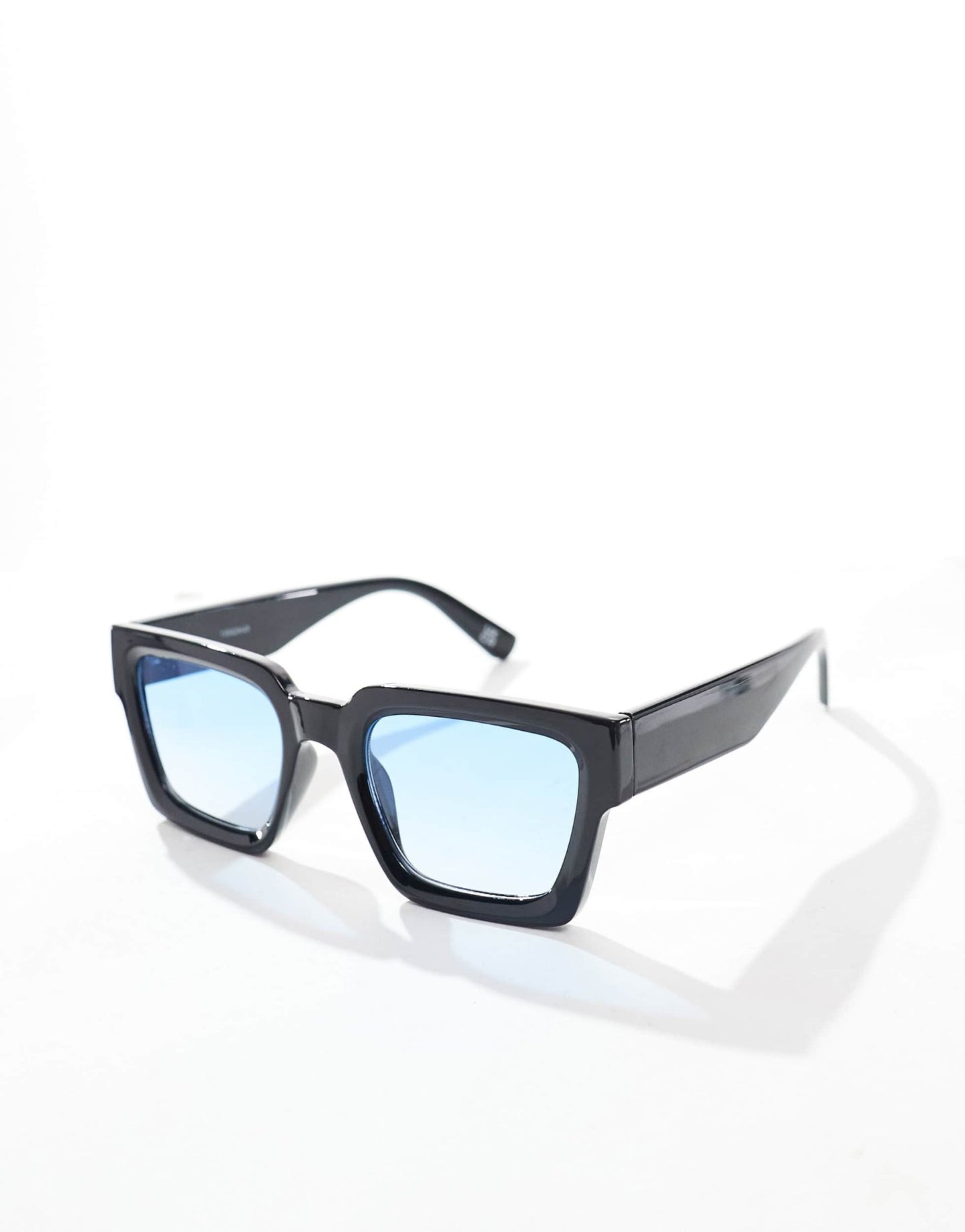 ASOS DESIGN square sunglasses with bevel frame and blue lens in black - ASOS Sample Sale