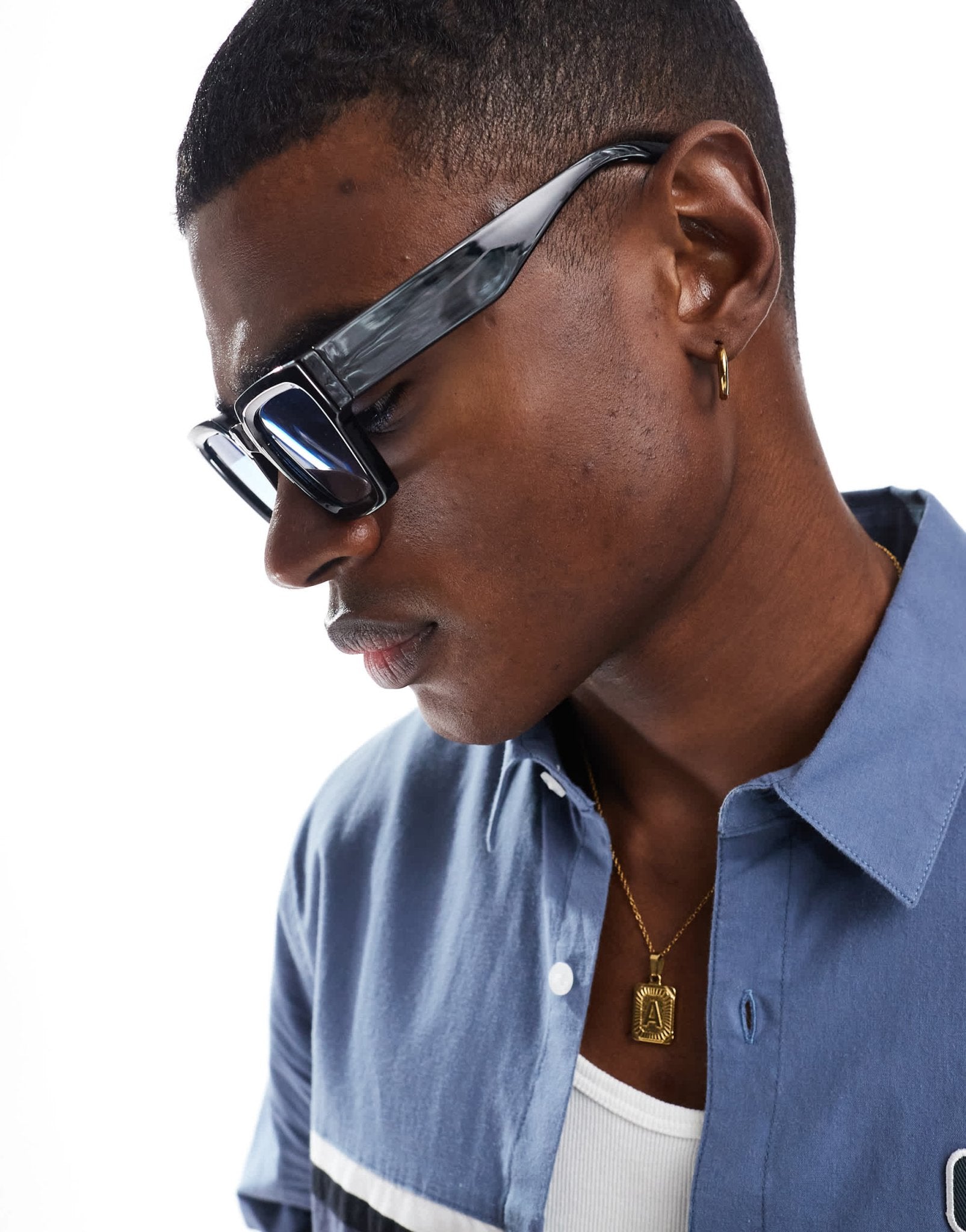 ASOS DESIGN square sunglasses with bevel frame and blue lens in black - ASOS Sample Sale