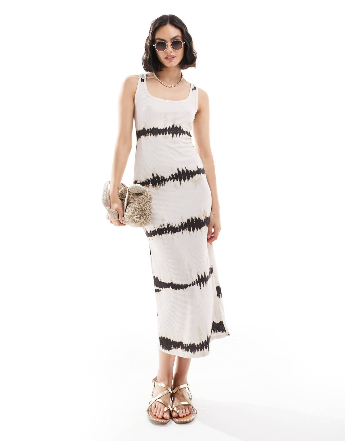 ASOS DESIGN squared off scoop neck tank midi dress with racer back in smudge stripe print - ASOS Sample Sale