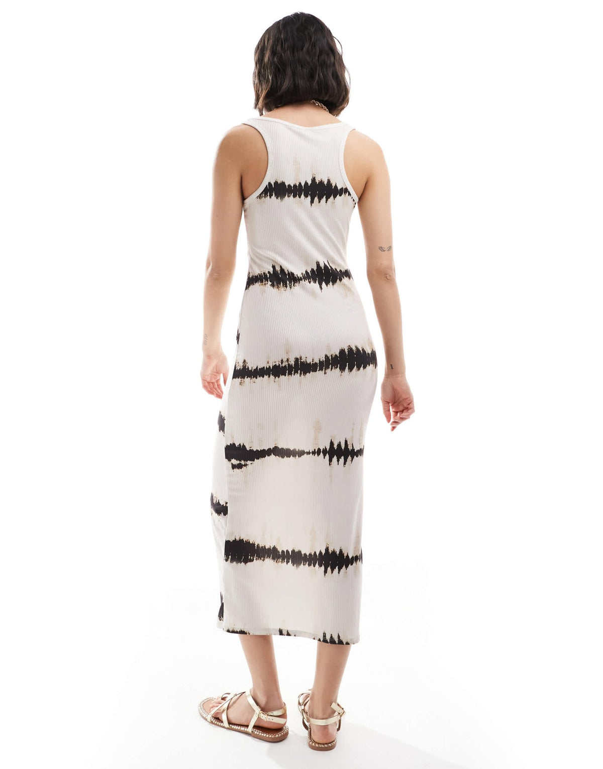 ASOS DESIGN squared off scoop neck tank midi dress with racer back in smudge stripe print - ASOS Sample Sale