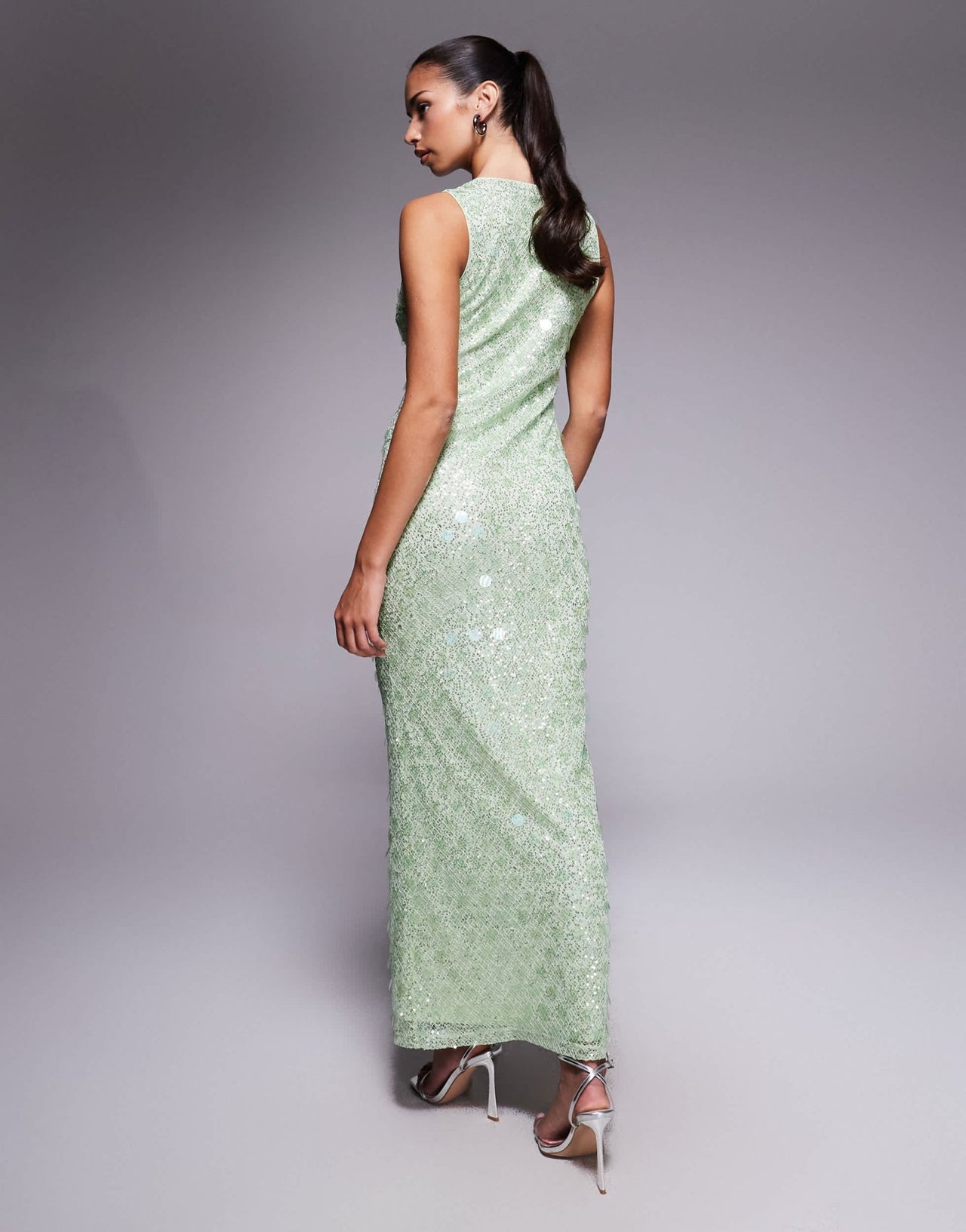 ASOS DESIGN statement embellished textured plunge maxi dress with mixed sequins in green - ASOS Sample Sale
