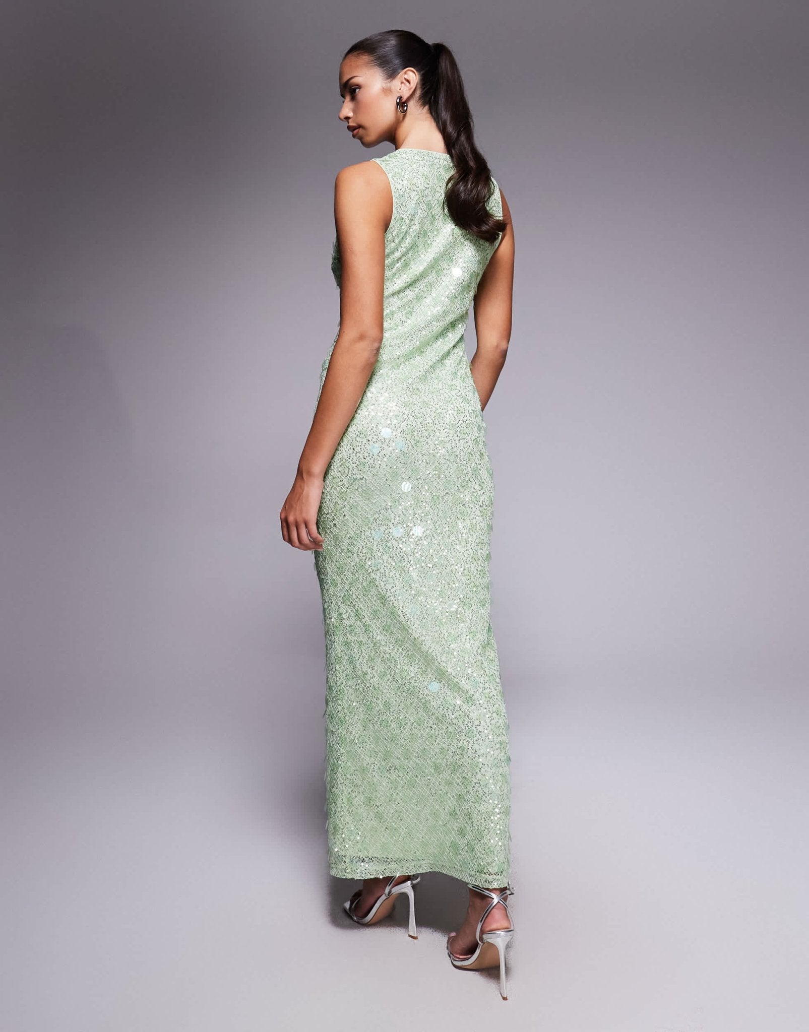 ASOS DESIGN statement embellished textured plunge maxi dress with mixed sequins in green - ASOS Sample Sale