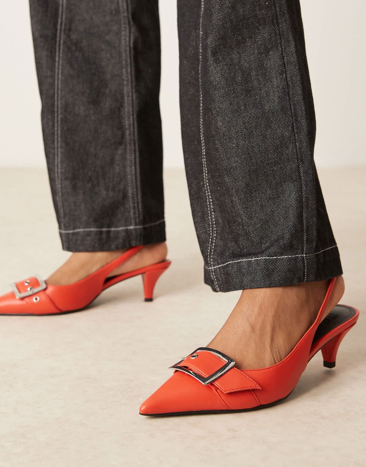 ASOS DESIGN Stellar buckle detail kitten heels in orange - ASOS Sample Sale