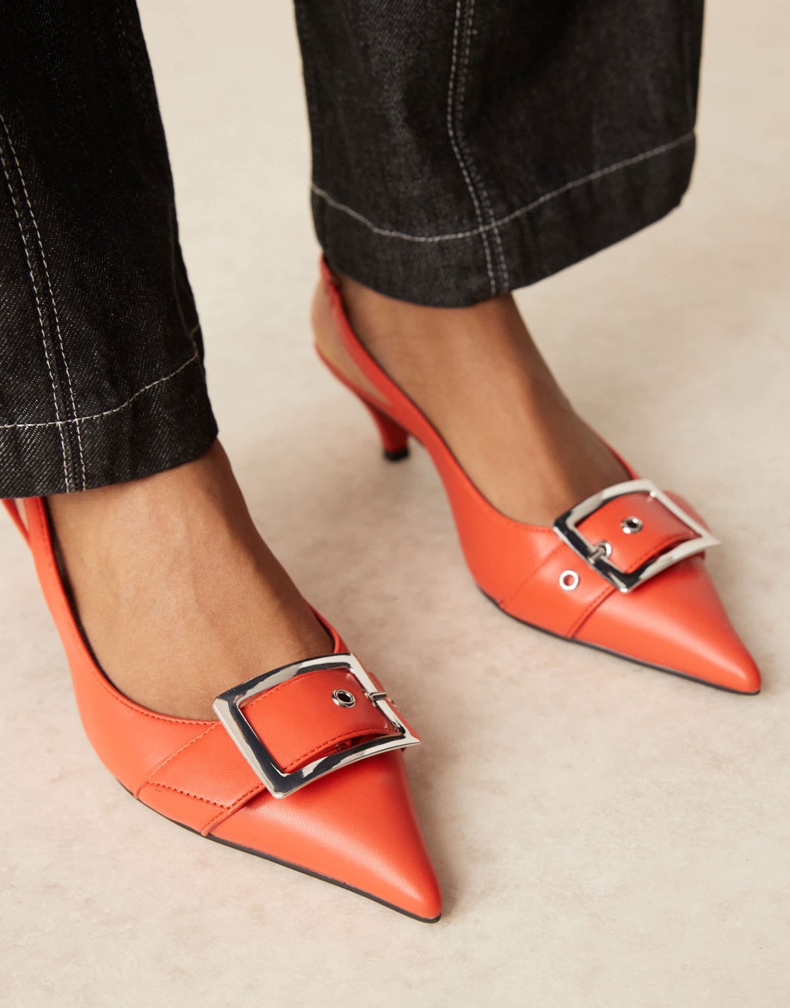 ASOS DESIGN Stellar buckle detail kitten heels in orange - ASOS Sample Sale