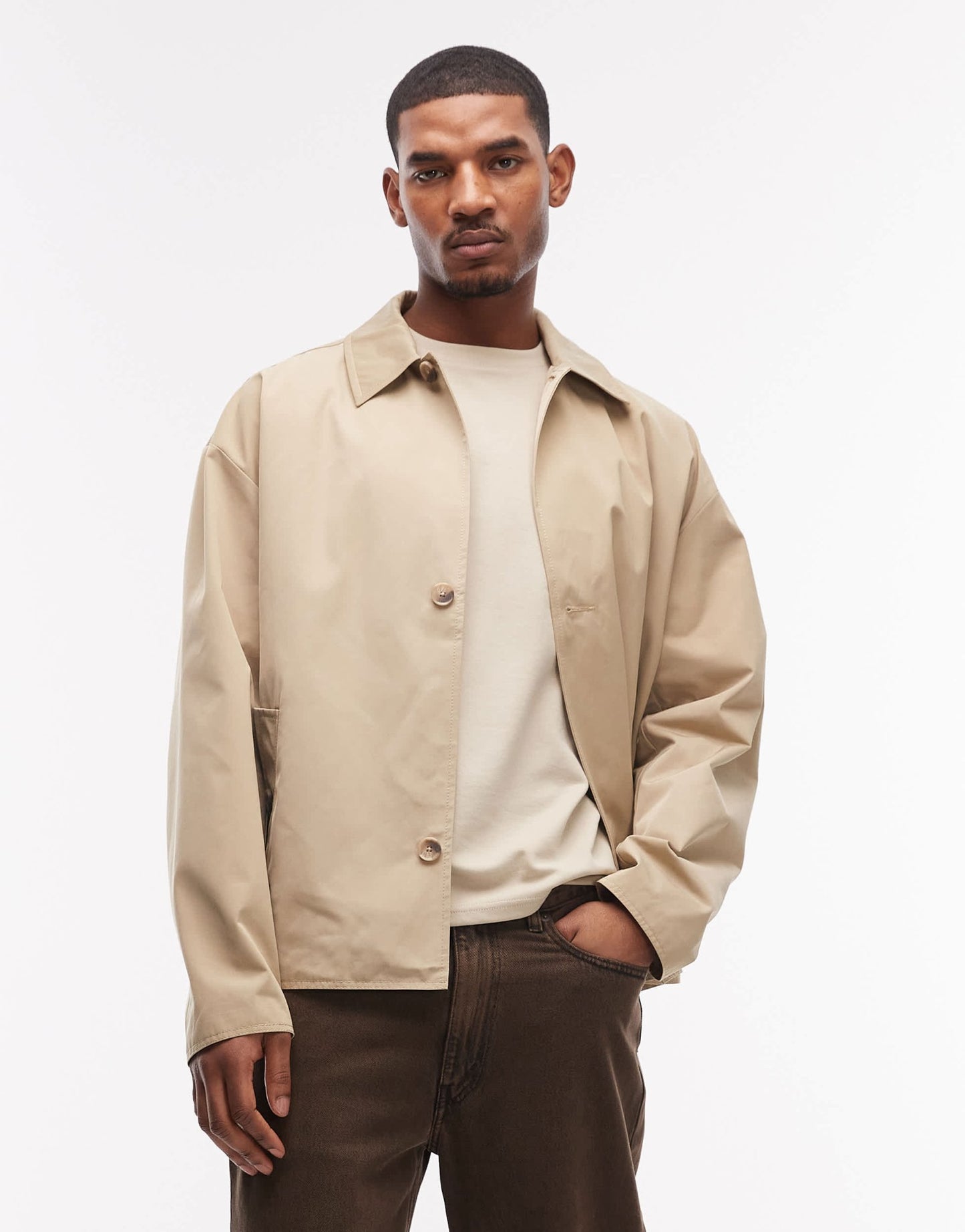 ASOS DESIGN stormMAX water resistant harrington jacket in stone - ASOS Sample Sale