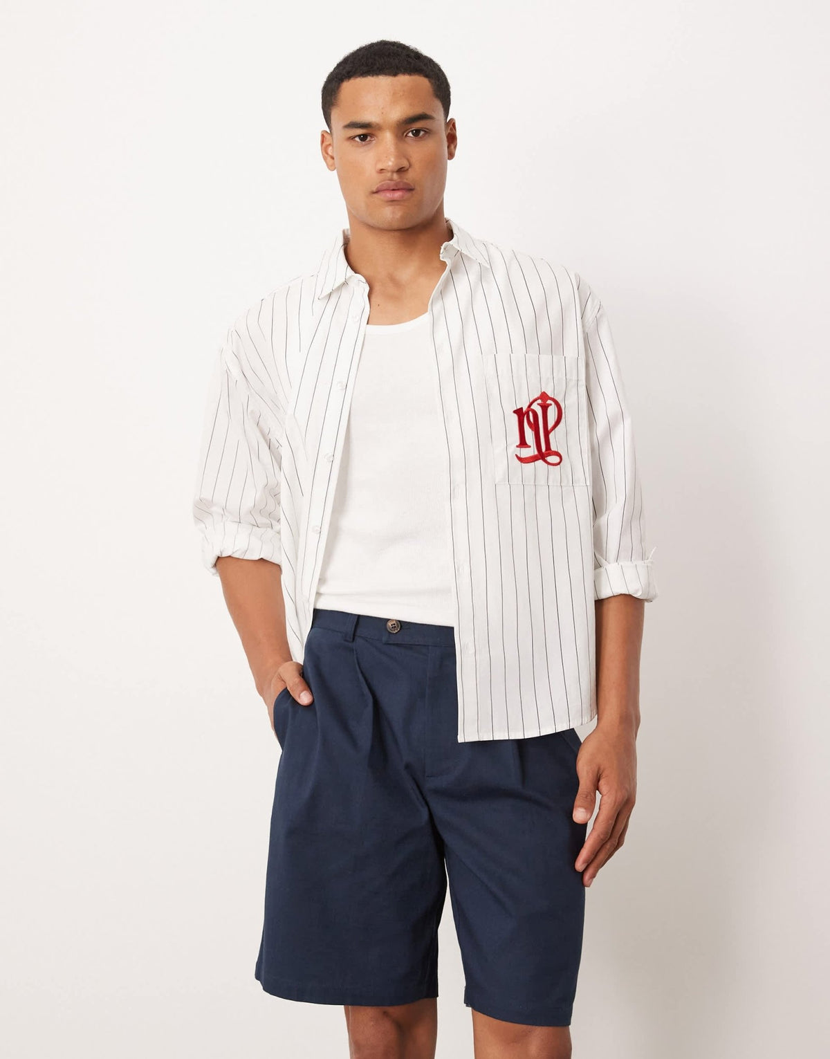 ASOS DESIGN straight leg chino short in navy linen look - ASOS Sample Sale