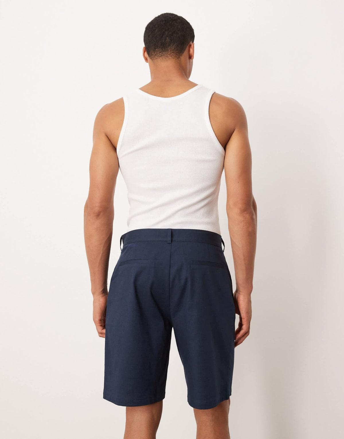 ASOS DESIGN straight leg chino short in navy linen look - ASOS Sample Sale