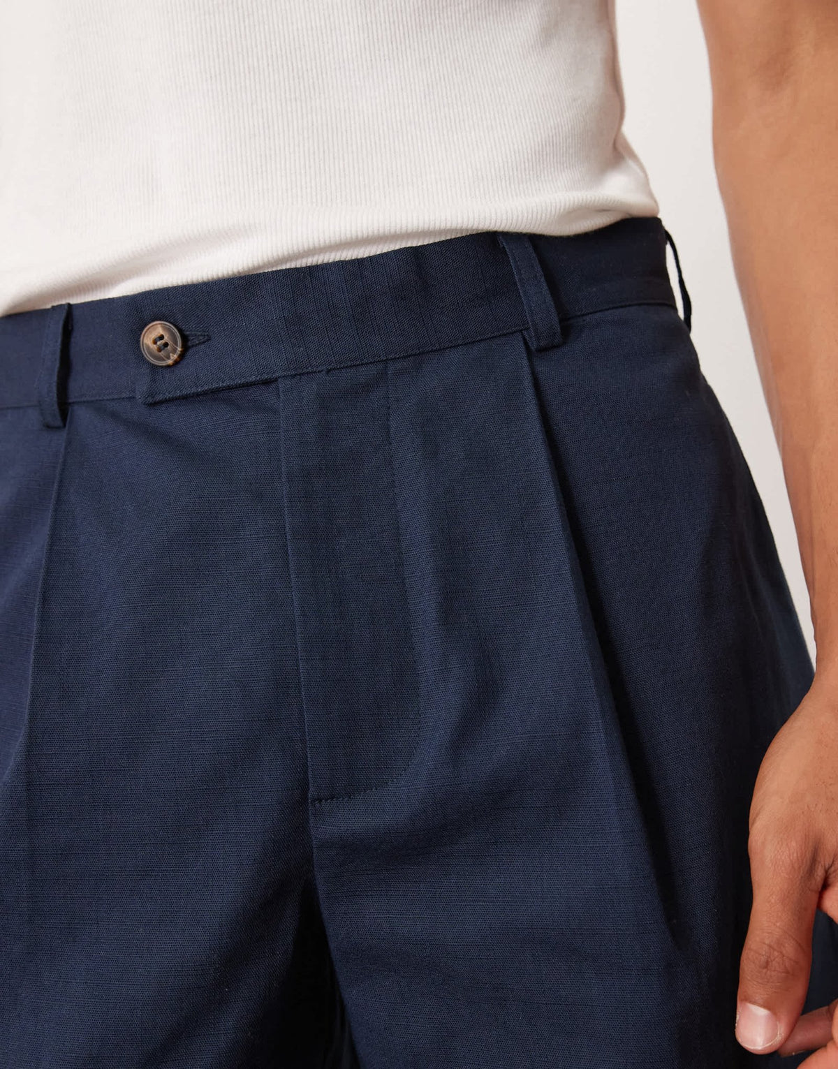 ASOS DESIGN straight leg chino short in navy linen look - ASOS Sample Sale