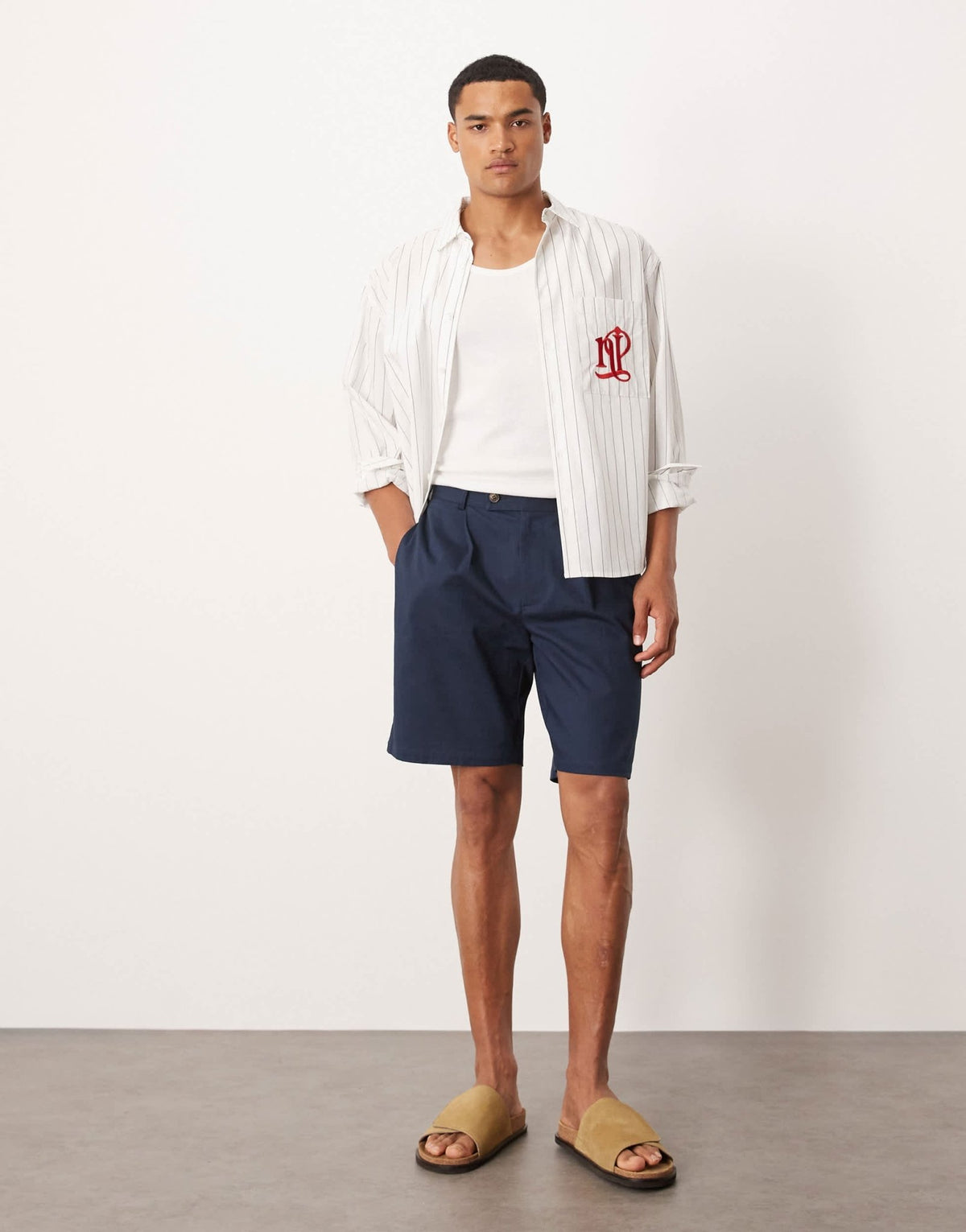 ASOS DESIGN straight leg chino short in navy linen look - ASOS Sample Sale