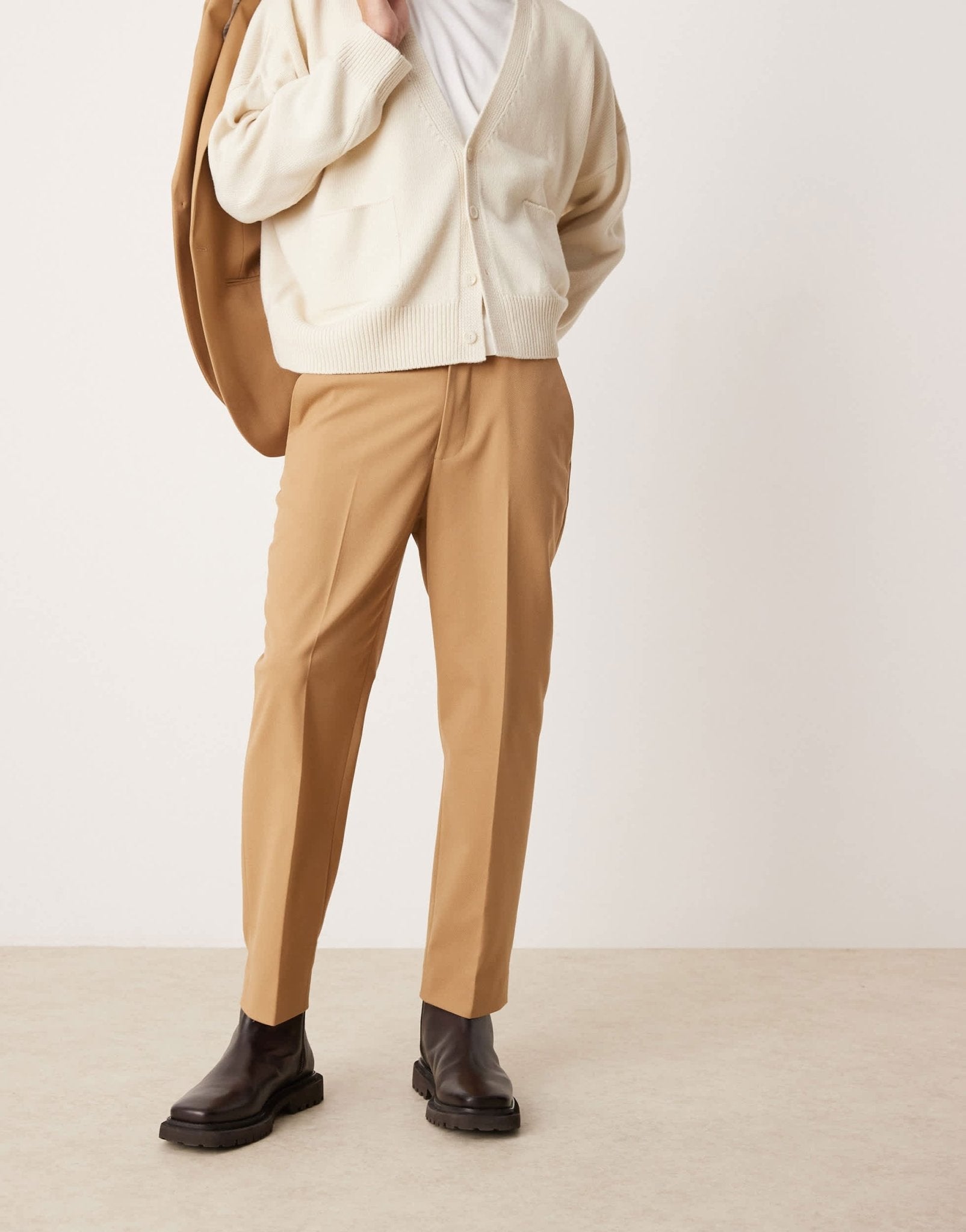 ASOS DESIGN straight leg crop length suit trousers in brown twill - ASOS Sample Sale
