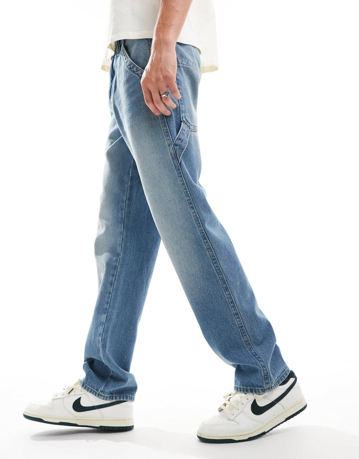 ASOS DESIGN straight leg jeans with carpenter details in light wash blue - ASOS Sample Sale