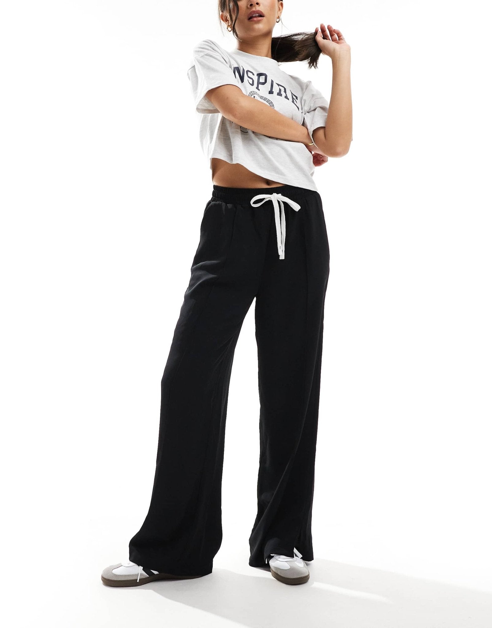 ASOS DESIGN straight leg pull on trouser with contrast tie detail - ASOS Sample Sale