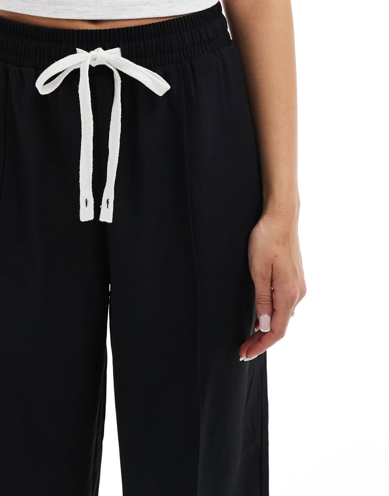 ASOS DESIGN straight leg pull on trouser with contrast tie detail - ASOS Sample Sale
