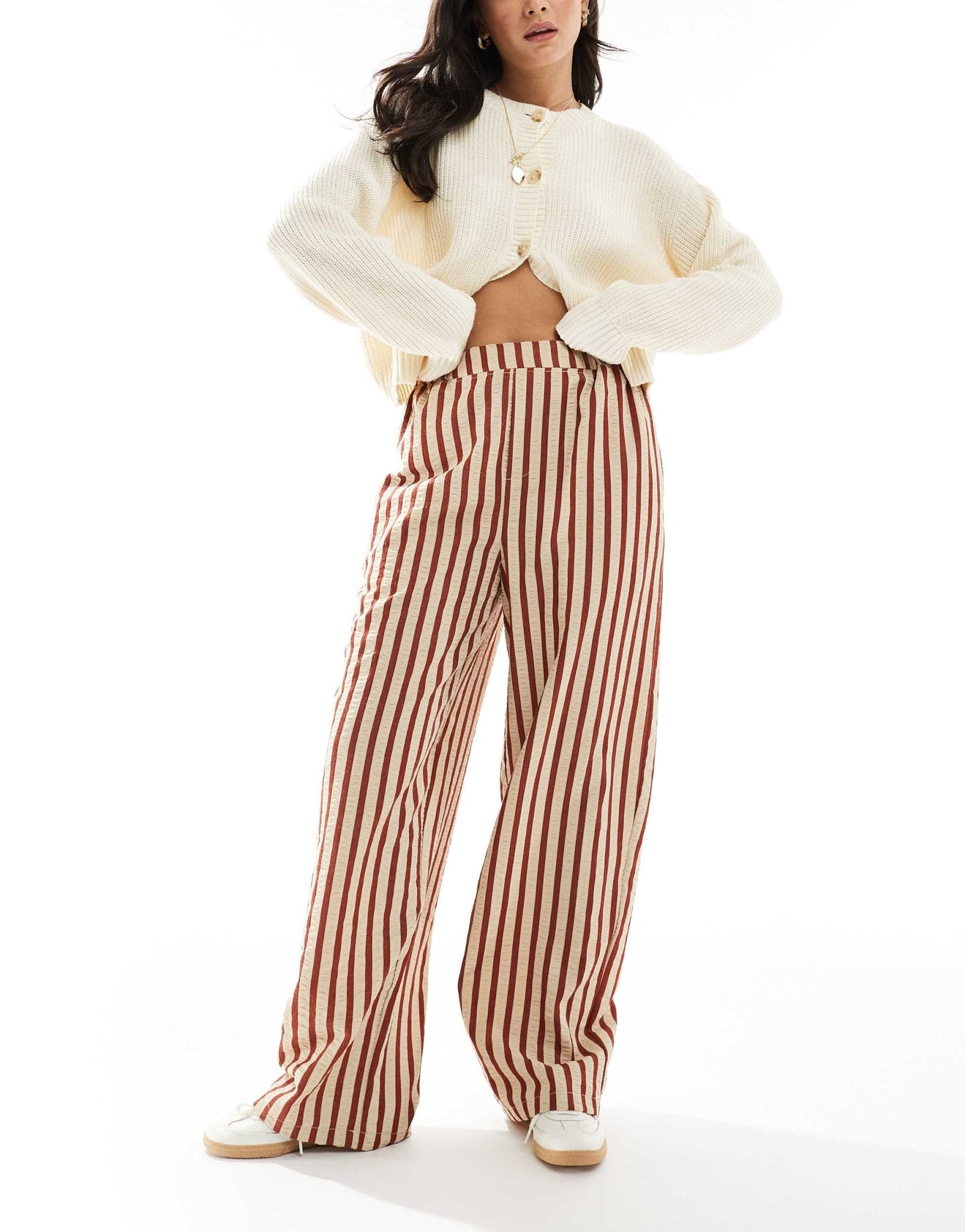 ASOS DESIGN straight leg seersucker trousers in rust stripe - ASOS Sample Sale