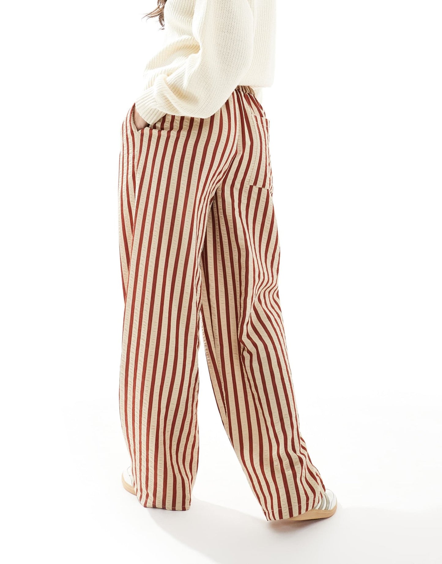 ASOS DESIGN straight leg seersucker trousers in rust stripe - ASOS Sample Sale