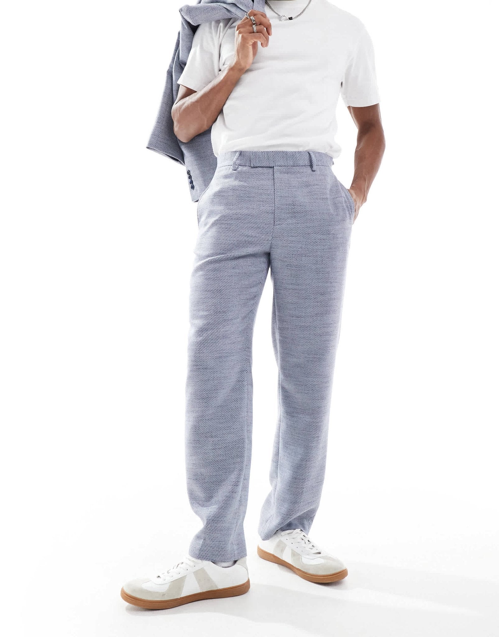 ASOS DESIGN straight leg suit trousers in blue texture - ASOS Sample Sale