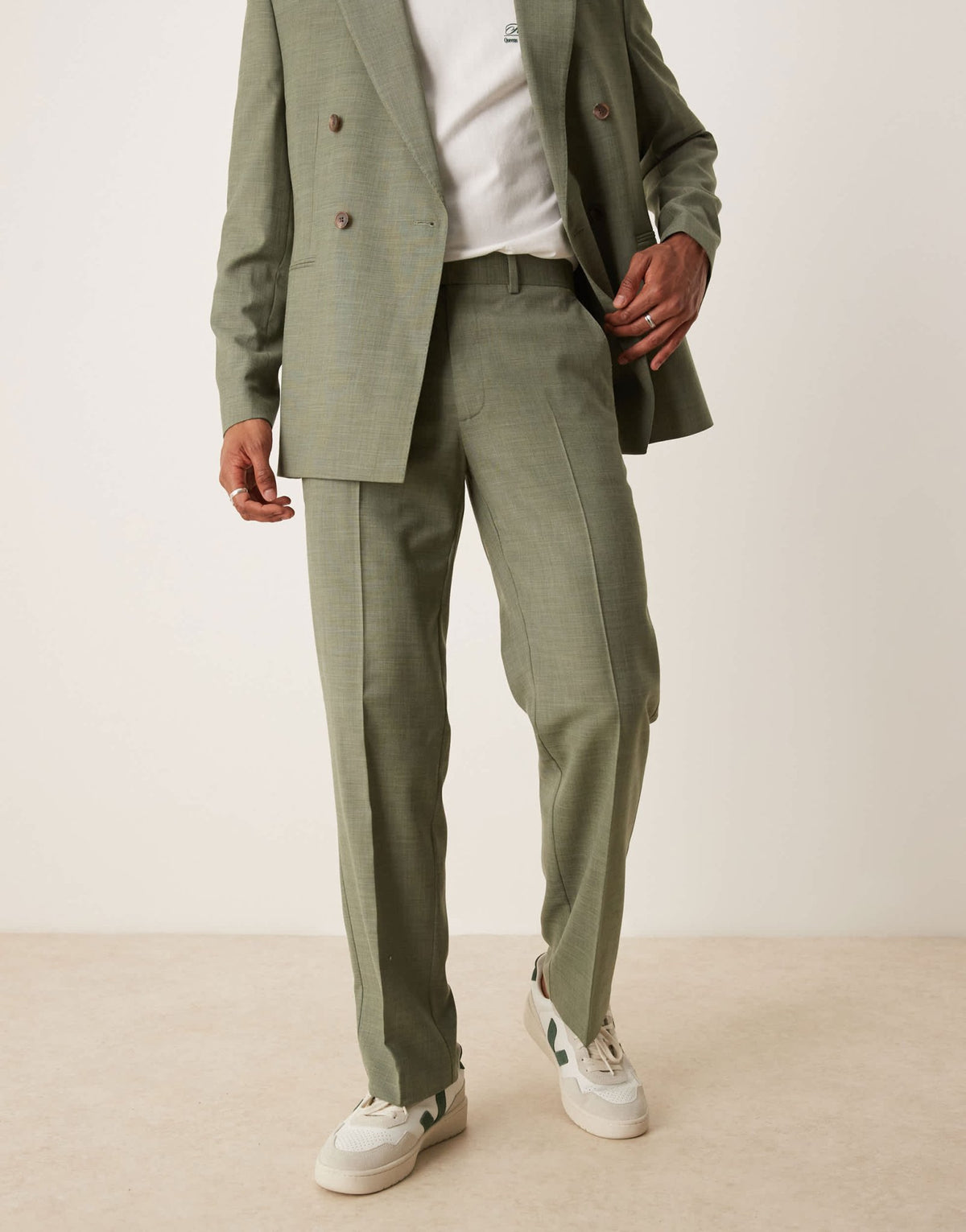 ASOS DESIGN straight leg suit trousers in green melange - ASOS Sample Sale