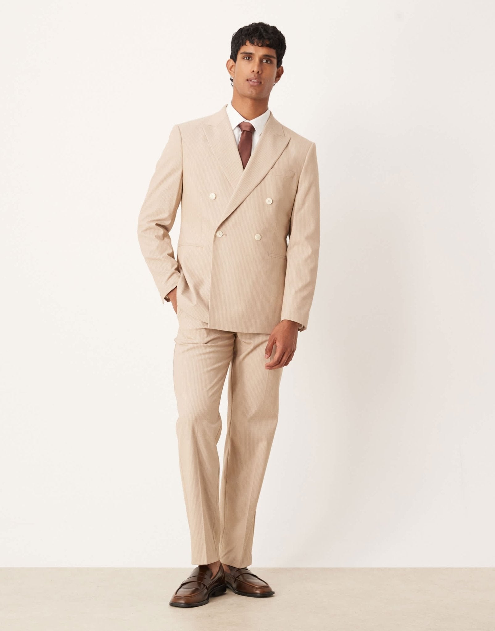 ASOS DESIGN straight leg suit trousers in stone marl pinstripe - ASOS Sample Sale
