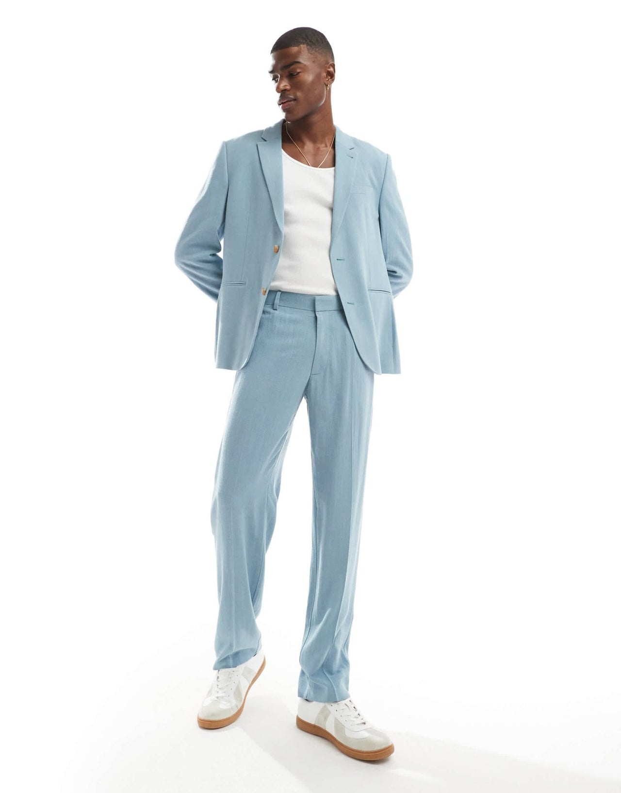 ASOS DESIGN straight leg summer suit trousers in light blue slub - ASOS Sample Sale