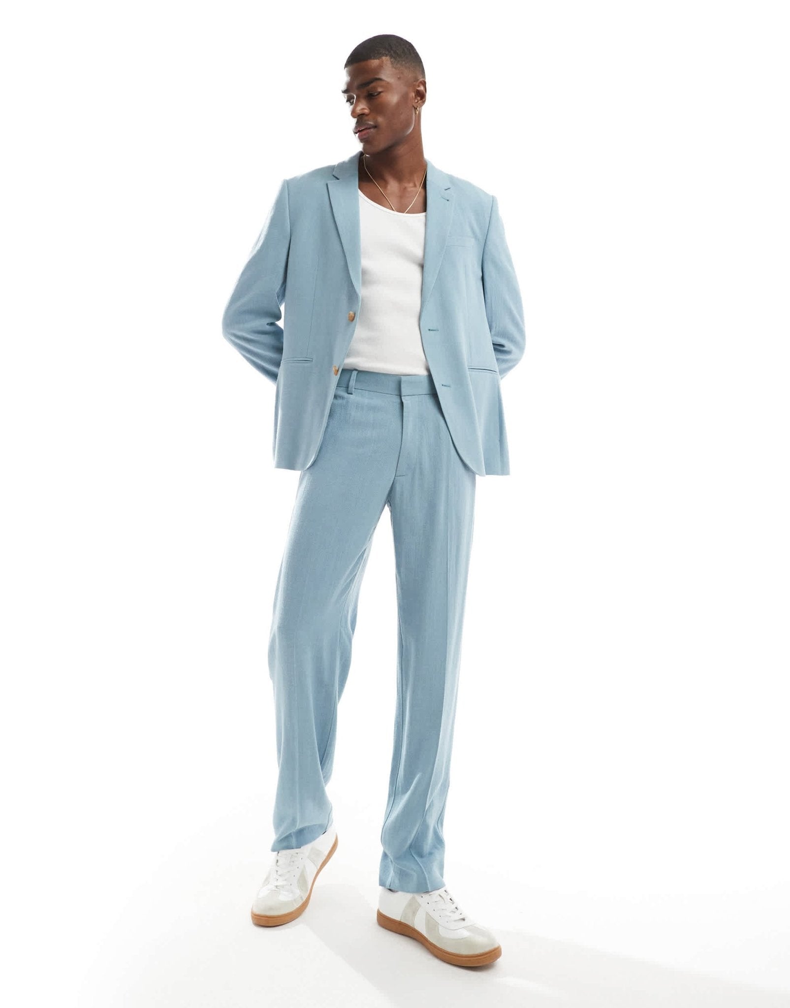 ASOS DESIGN straight leg summer suit trousers in light blue slub - ASOS Sample Sale