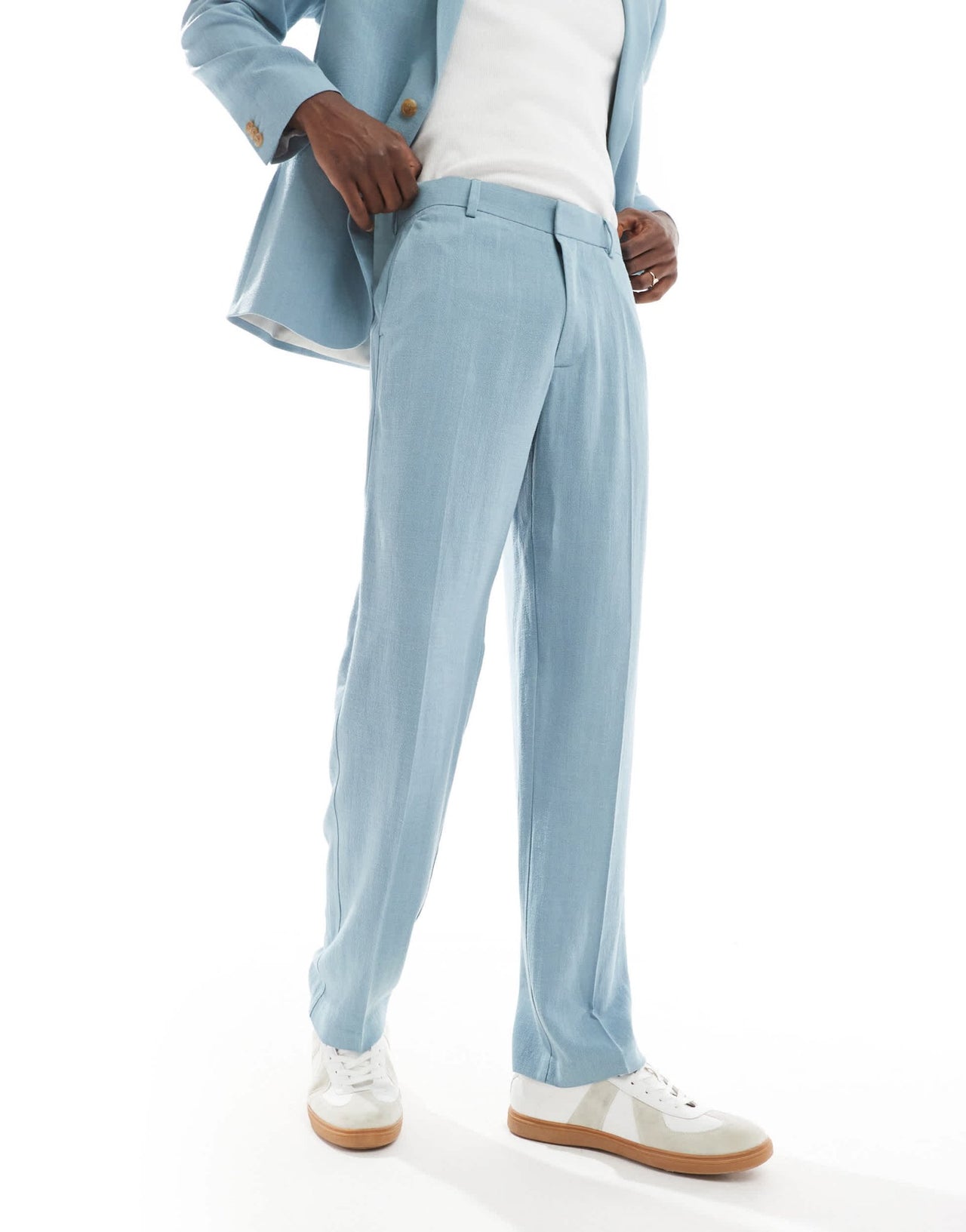 ASOS DESIGN straight leg summer suit trousers in light blue slub - ASOS Sample Sale