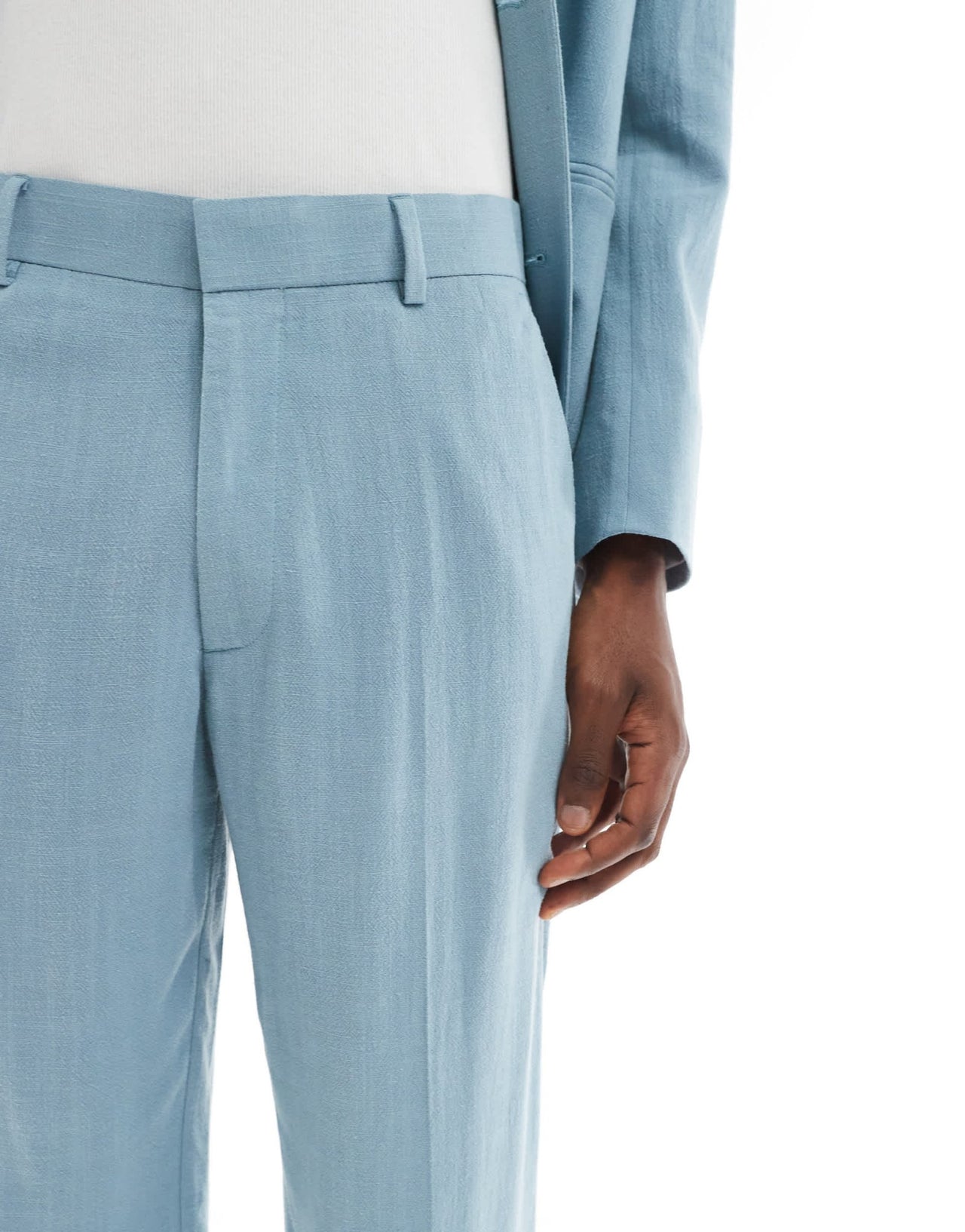 ASOS DESIGN straight leg summer suit trousers in light blue slub - ASOS Sample Sale