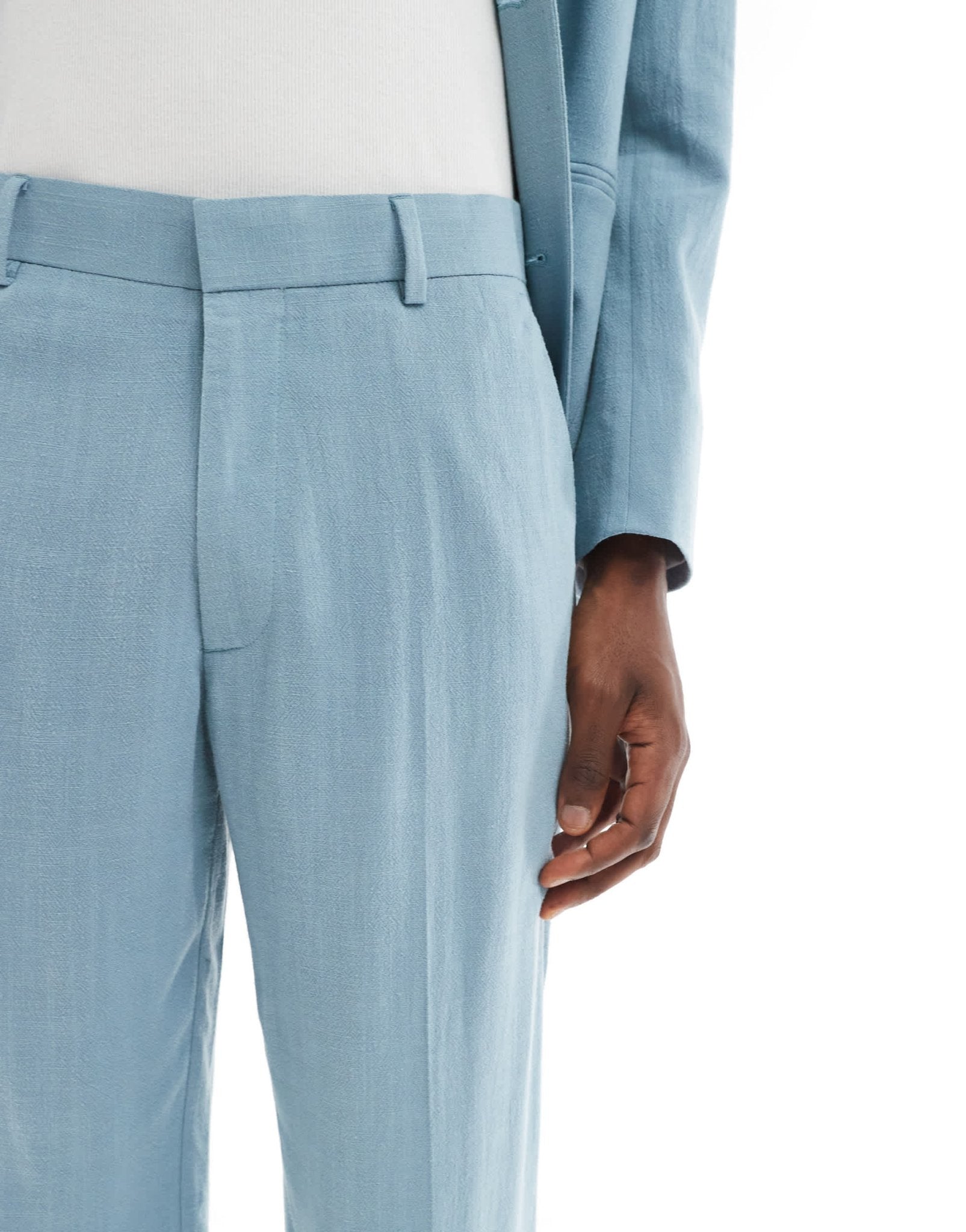 ASOS DESIGN straight leg summer suit trousers in light blue slub - ASOS Sample Sale