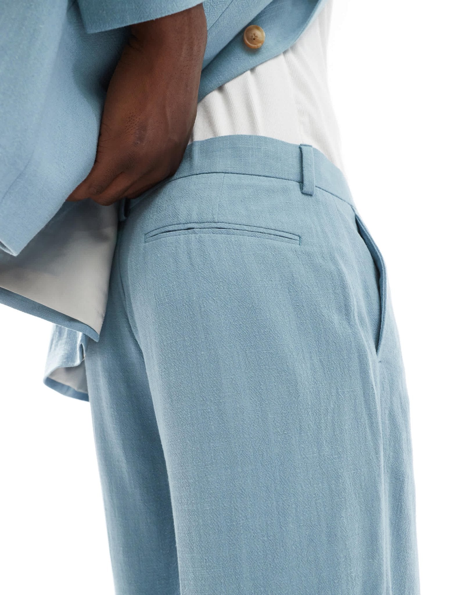 ASOS DESIGN straight leg summer suit trousers in light blue slub - ASOS Sample Sale