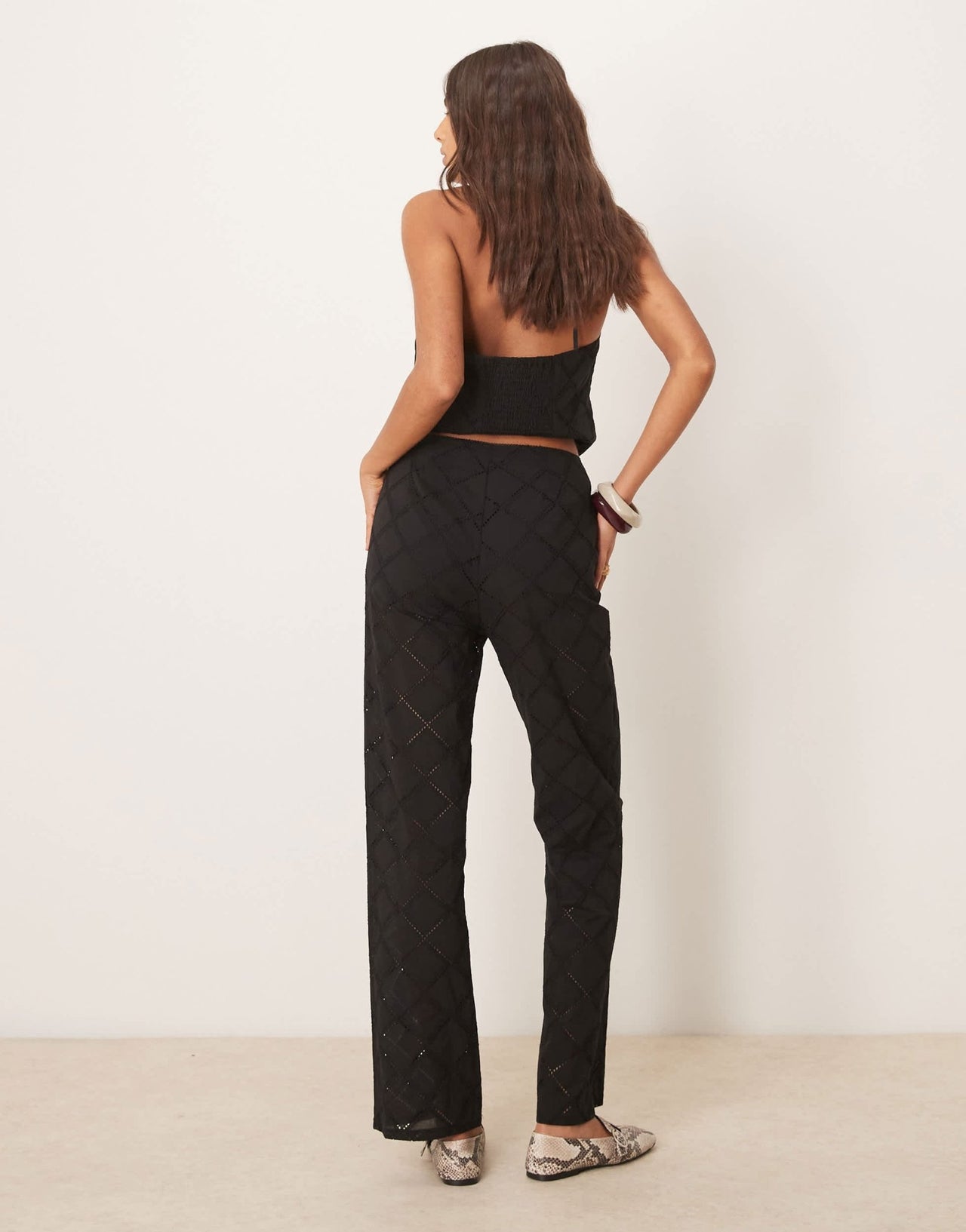 ASOS DESIGN straight leg trousers co - ord with geo cutwork in black - ASOS Sample Sale
