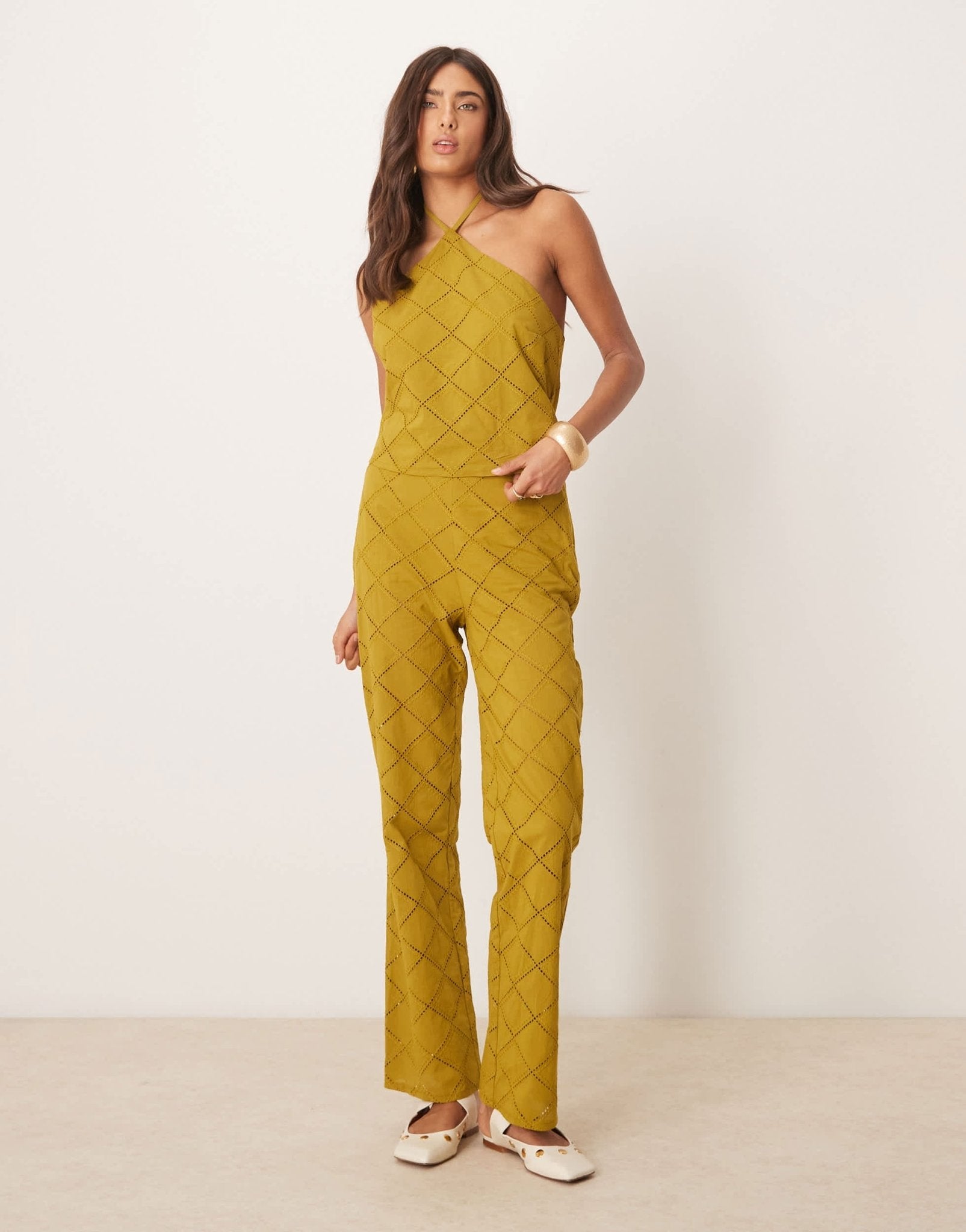 ASOS DESIGN straight leg trousers co - ord with geo cutwork in olive - ASOS Sample Sale