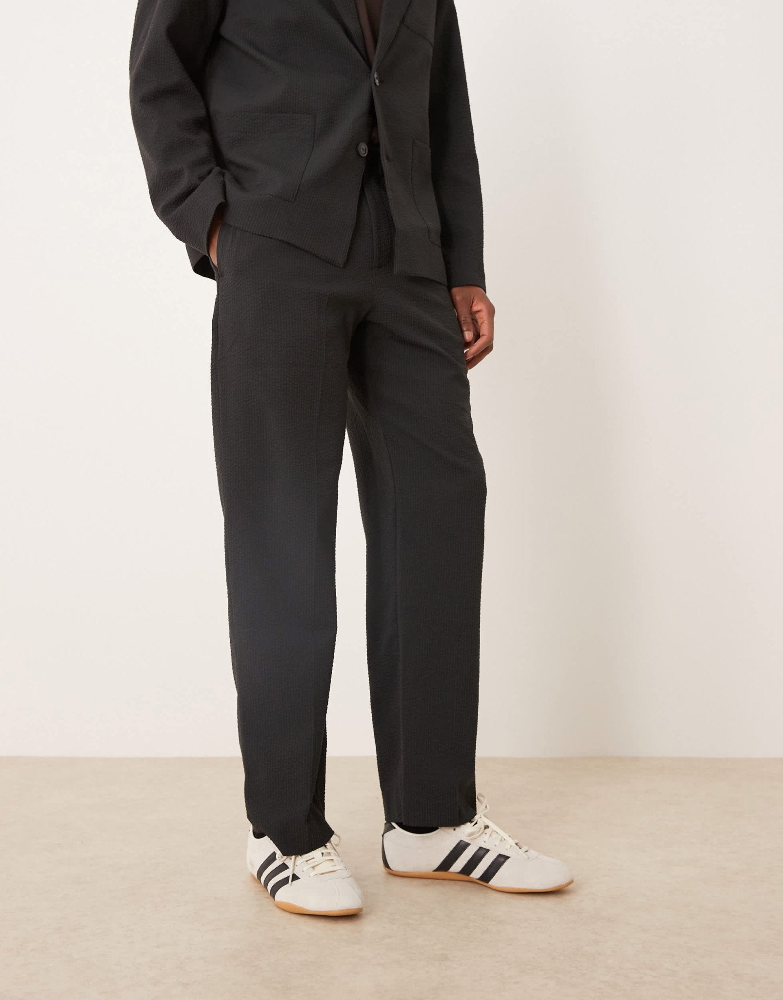 ASOS DESIGN straight suit trousers in black seersucker fabric - ASOS Sample Sale