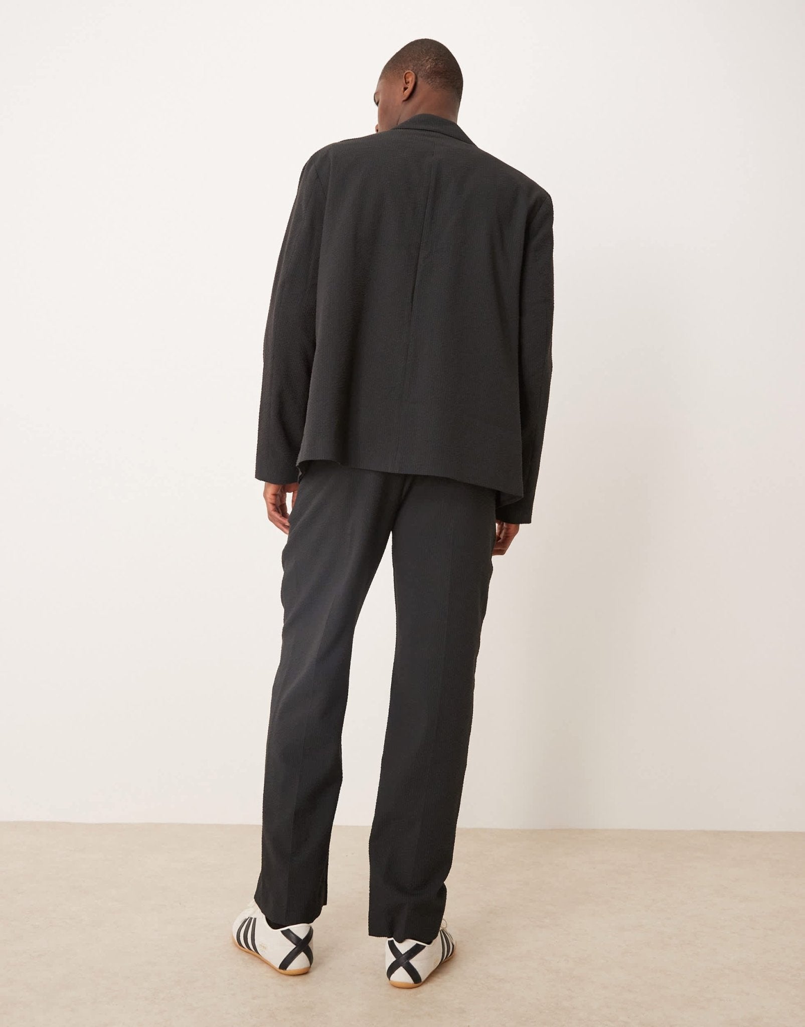 ASOS DESIGN straight suit trousers in black seersucker fabric - ASOS Sample Sale