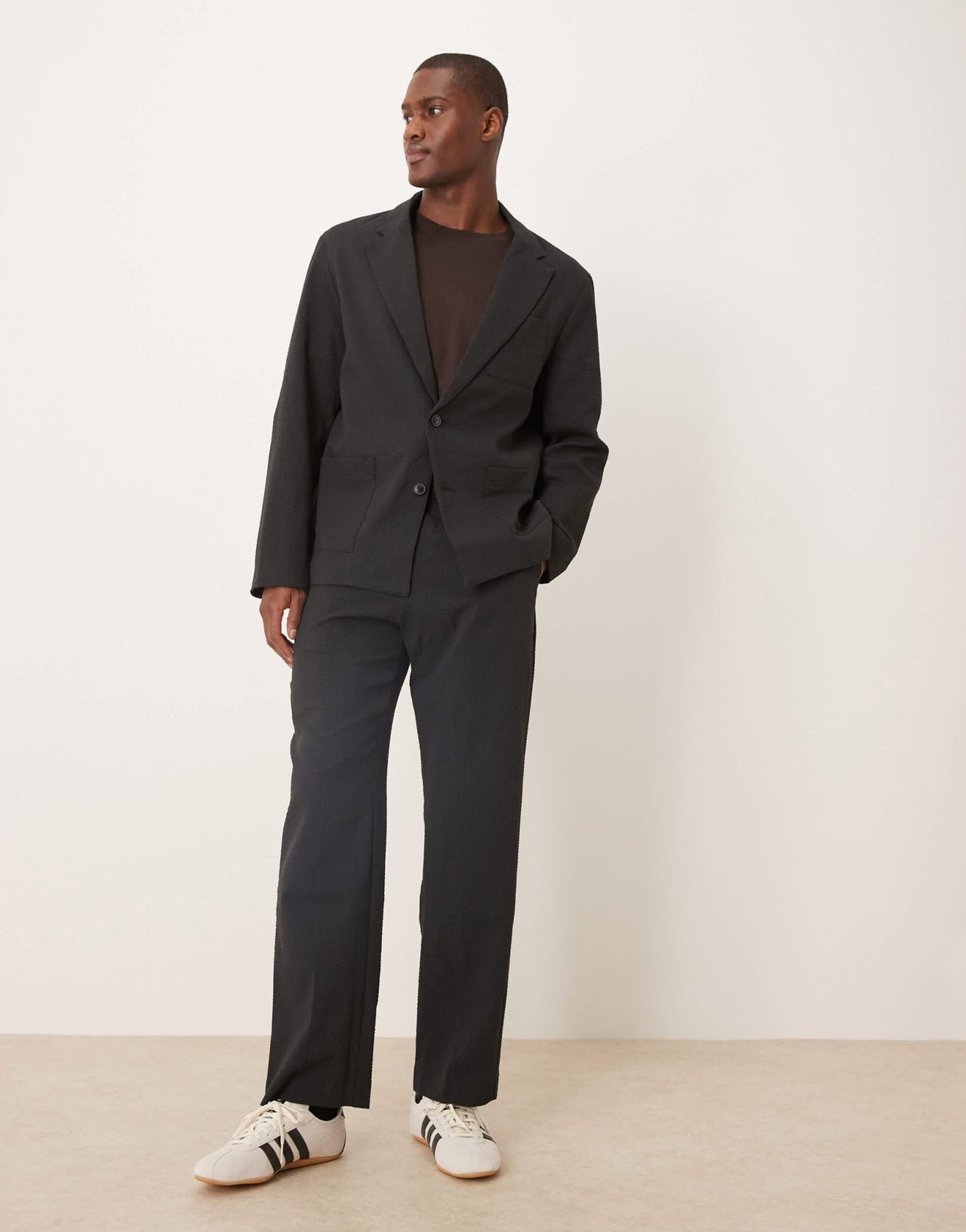 ASOS DESIGN straight suit trousers in black seersucker fabric - ASOS Sample Sale