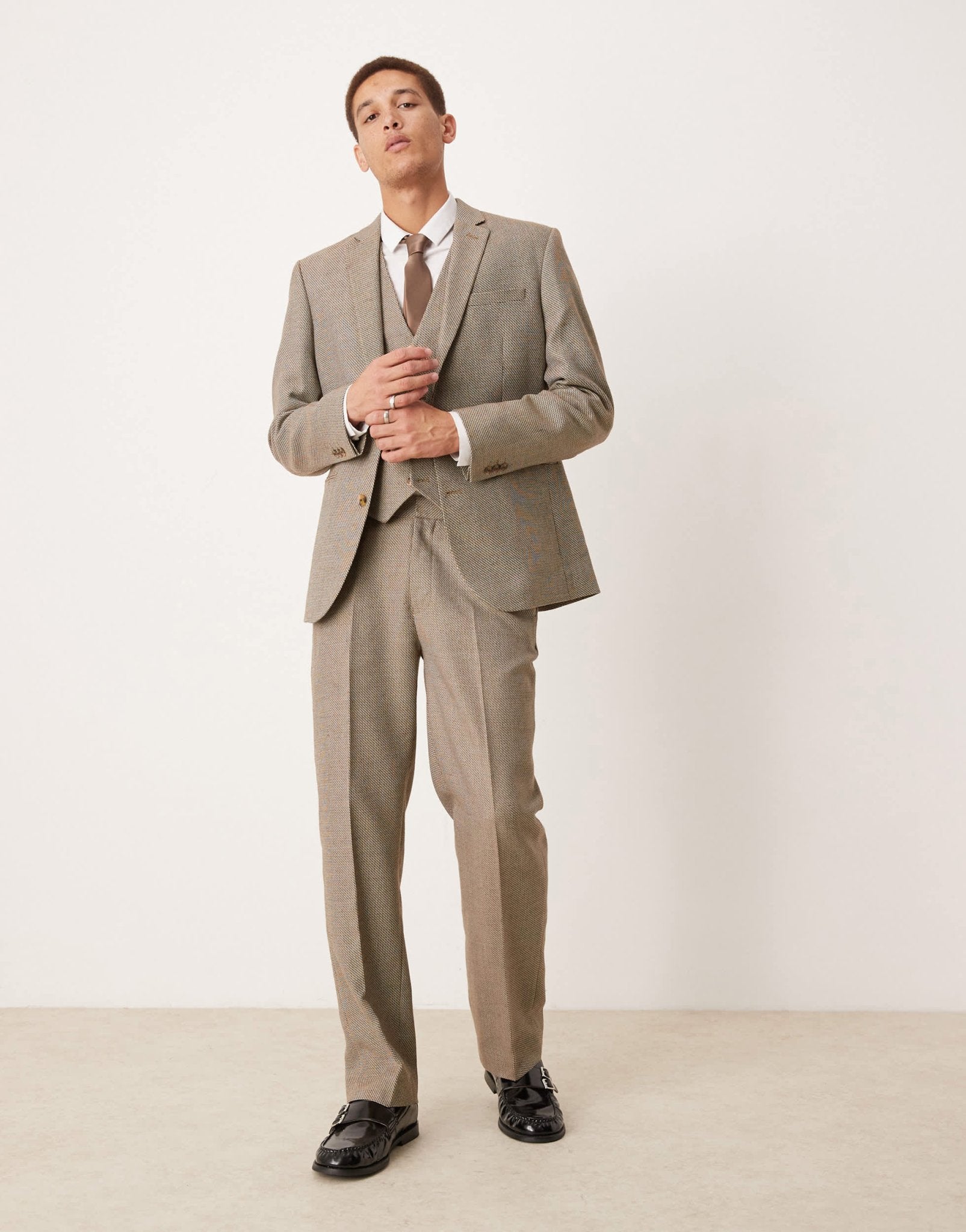 ASOS DESIGN straight suit trousers in brown basketweave - ASOS Sample Sale