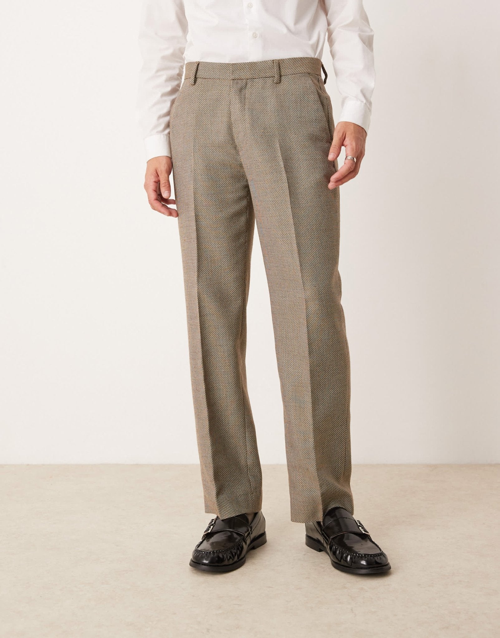 ASOS DESIGN straight suit trousers in brown basketweave - ASOS Sample Sale