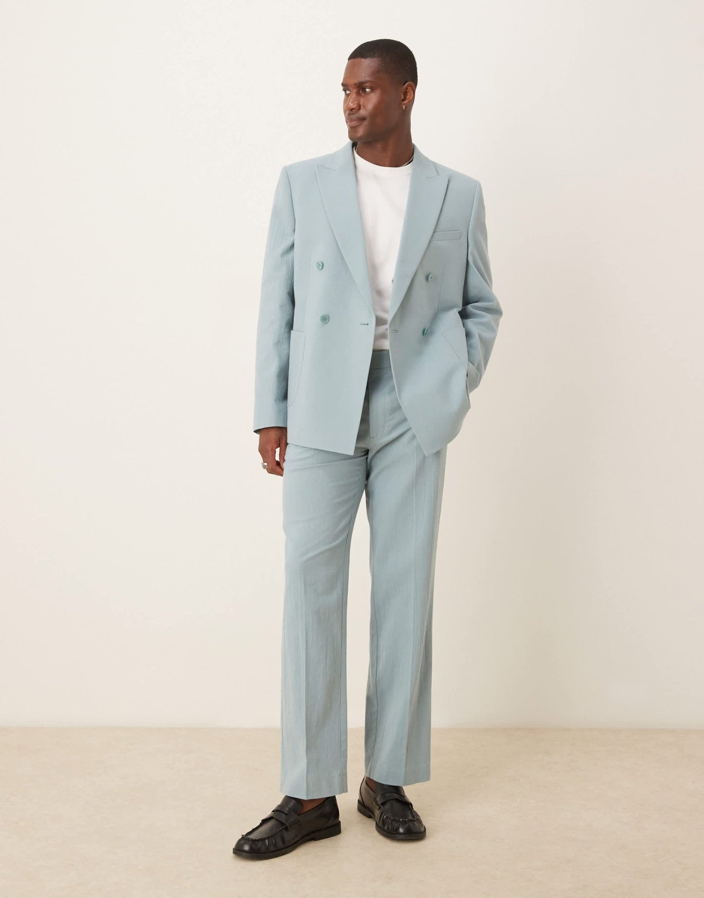 ASOS DESIGN straight suit trousers in light blue crinkle texture - ASOS Sample Sale