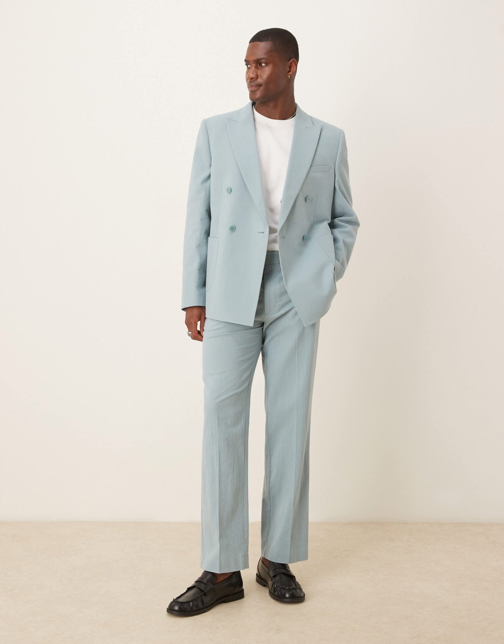 ASOS DESIGN straight suit trousers in light blue crinkle texture - ASOS Sample Sale