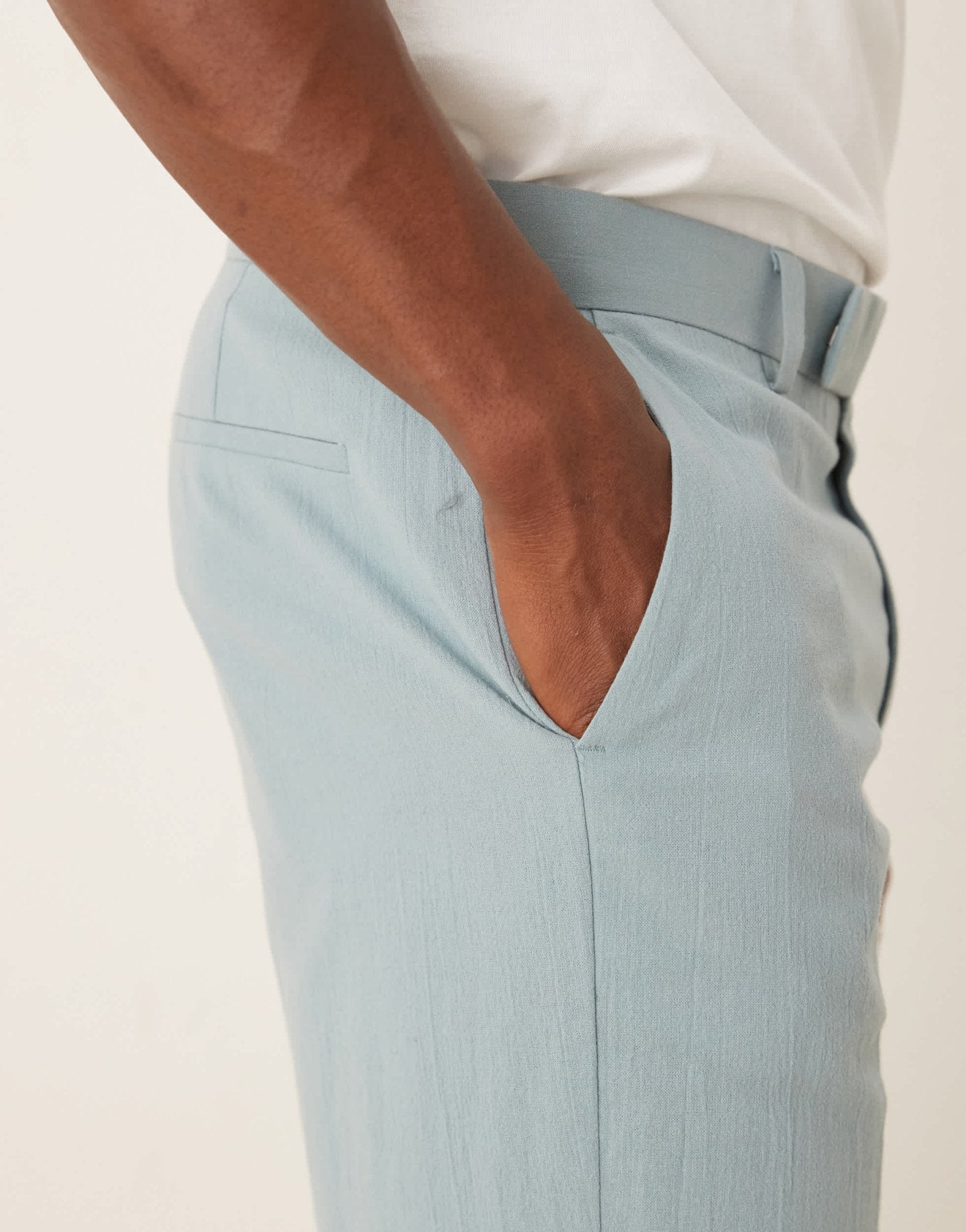 ASOS DESIGN straight suit trousers in light blue crinkle texture - ASOS Sample Sale