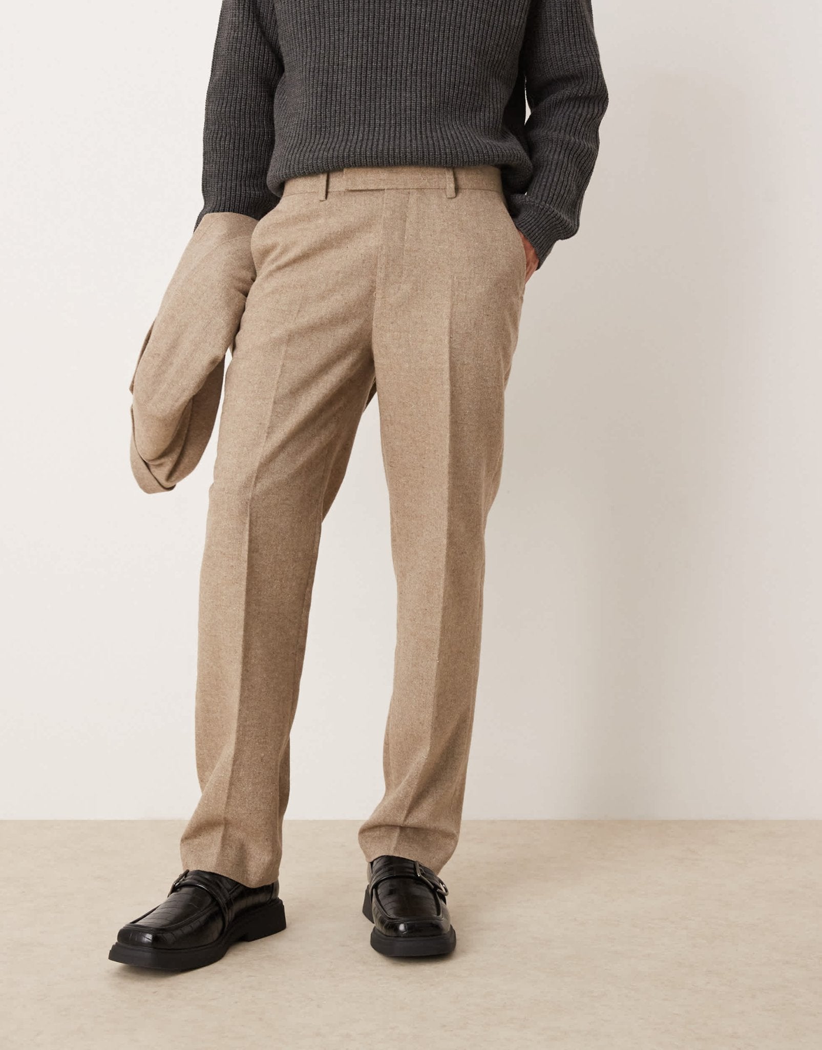 ASOS DESIGN straight suit trousers with wool in stone - ASOS Sample Sale
