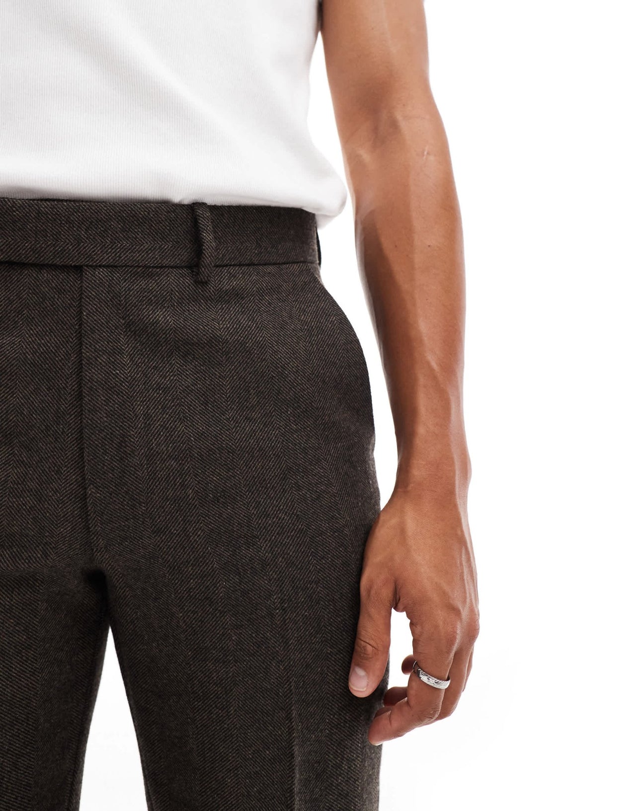 ASOS DESIGN straight wool blend suit trousers in brown herringbone - ASOS Sample Sale