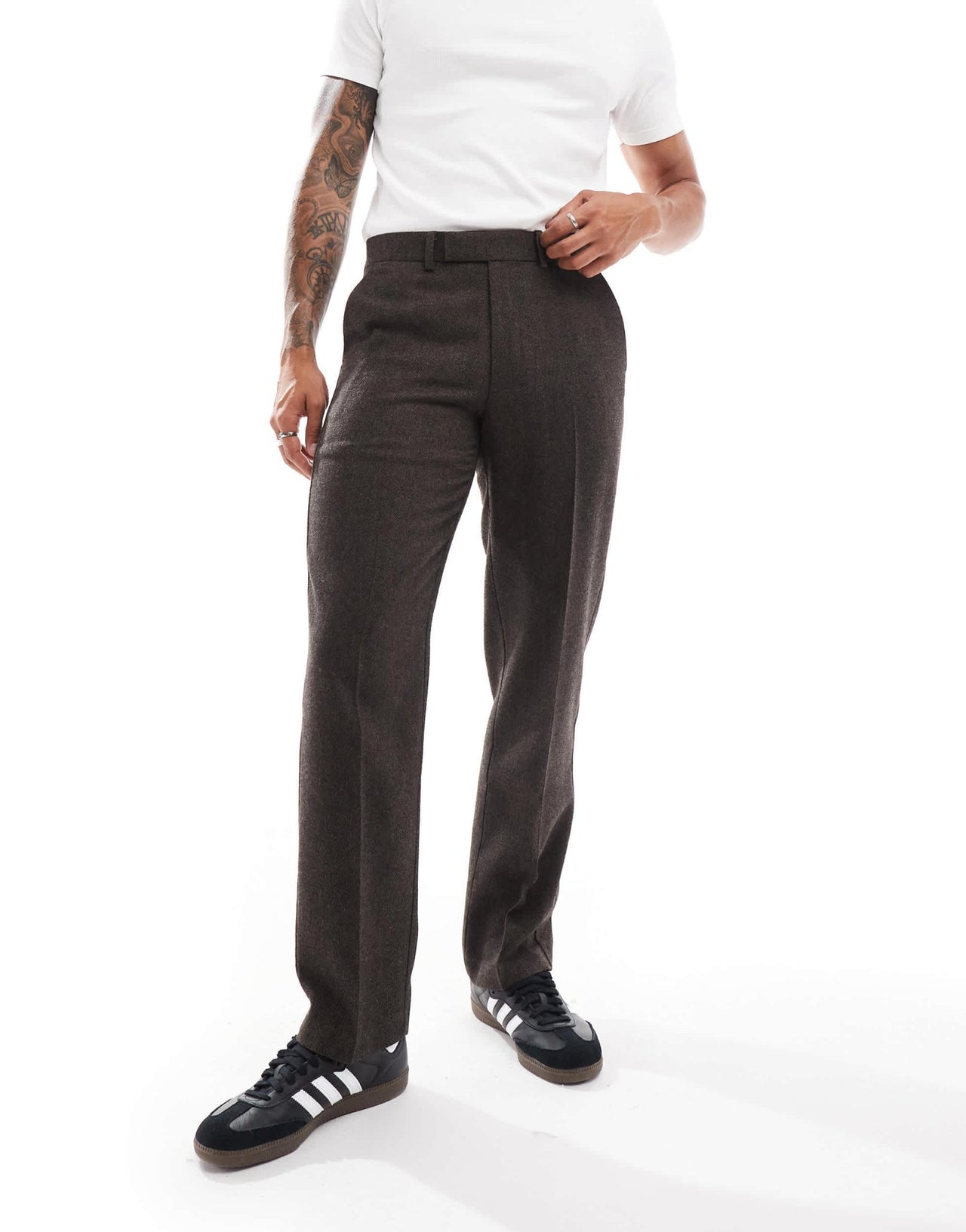 ASOS DESIGN straight wool blend suit trousers in brown herringbone - ASOS Sample Sale