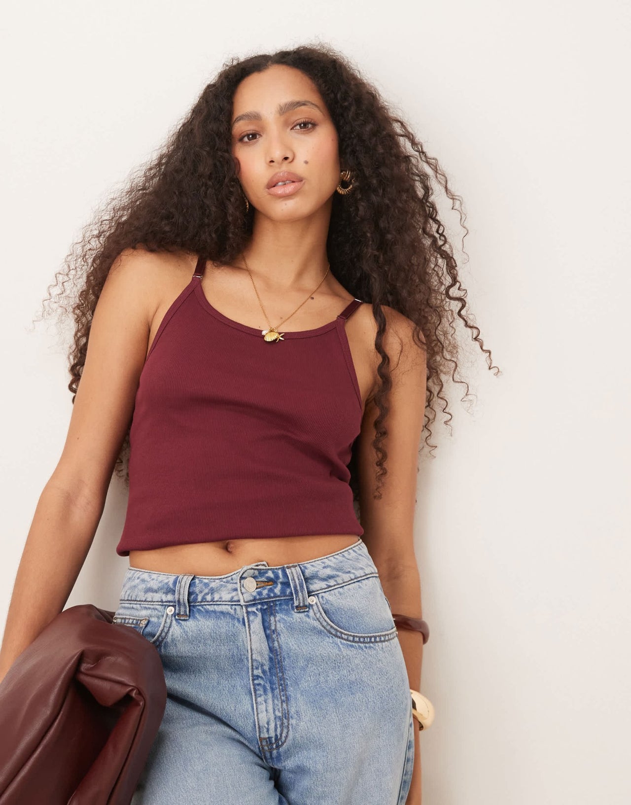 ASOS DESIGN strap detail scoop neck vest in dark cherry - ASOS Sample Sale