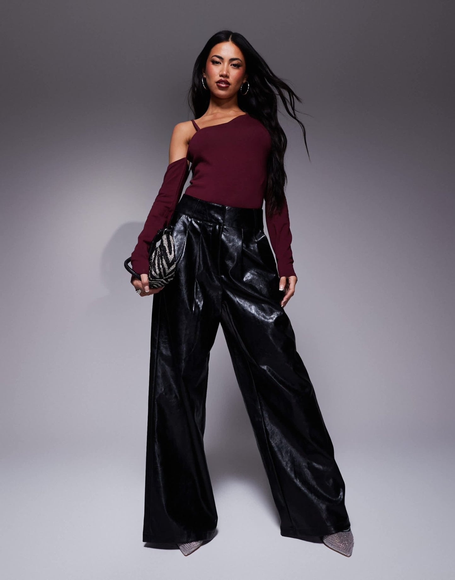 ASOS DESIGN strappy asymmetric bodysuit in burgundy - ASOS Sample Sale