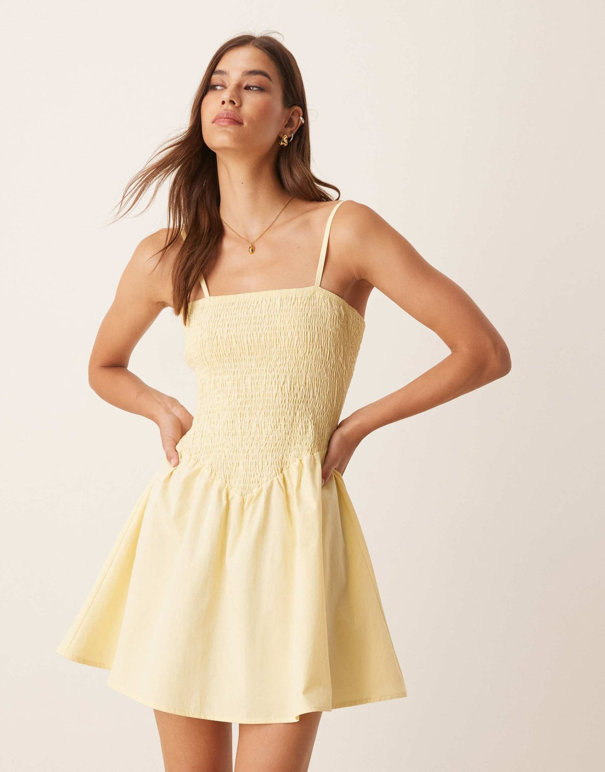 ASOS DESIGN strappy shirred mini sundress in buttermilk - ASOS Sample Sale