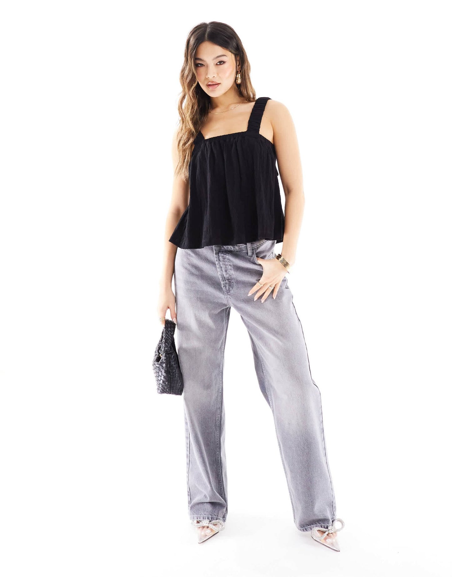ASOS DESIGN strappy tie back smock top in black - ASOS Sample Sale
