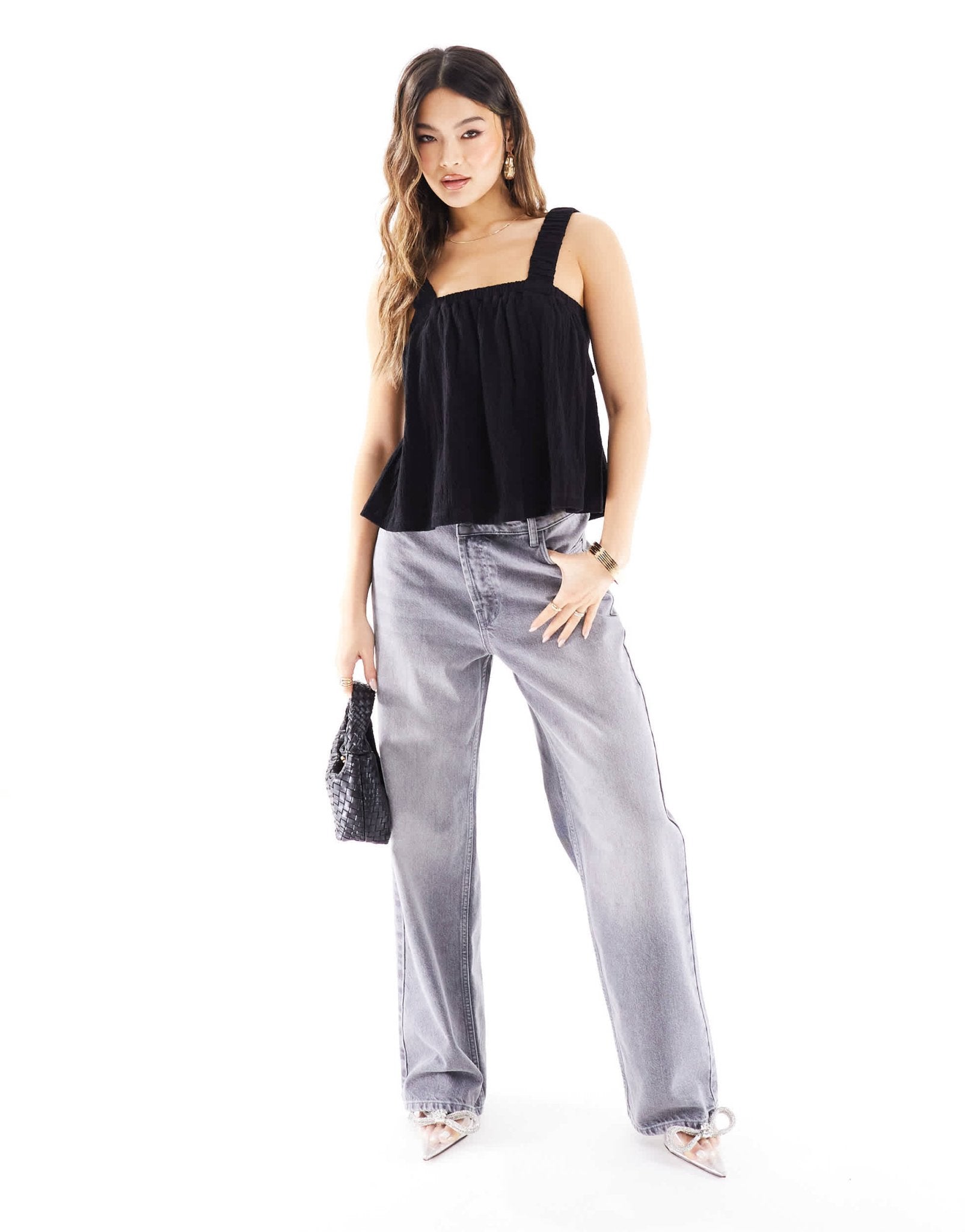 ASOS DESIGN strappy tie back smock top in black - ASOS Sample Sale