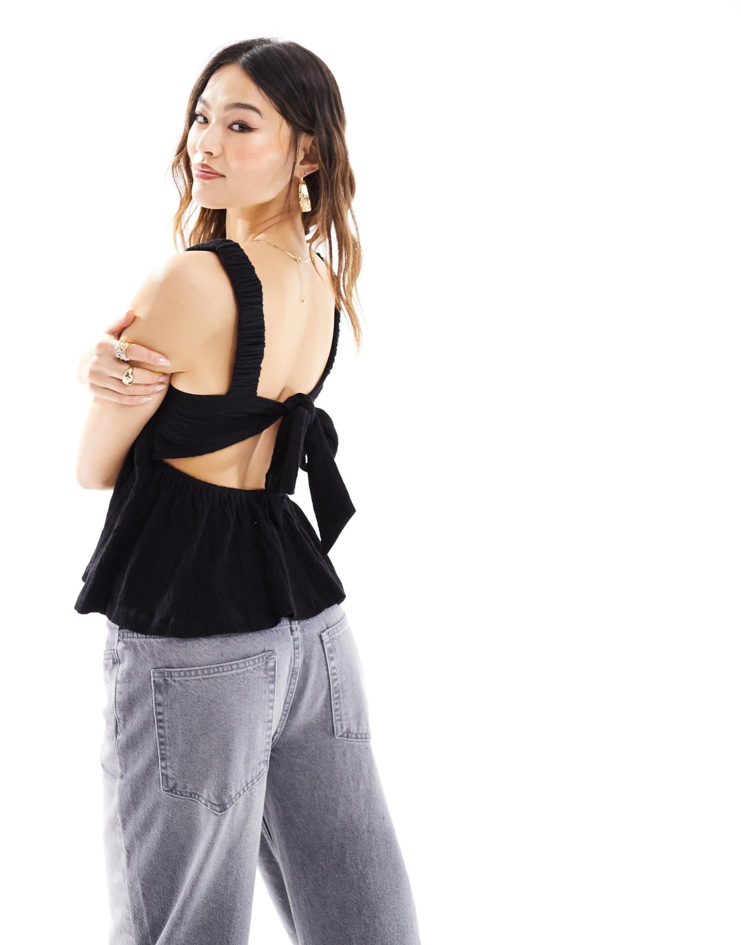 ASOS DESIGN strappy tie back smock top in black - ASOS Sample Sale