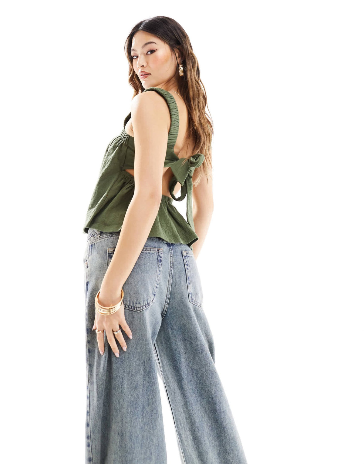 ASOS DESIGN strappy tie back smock top in khaki - ASOS Sample Sale