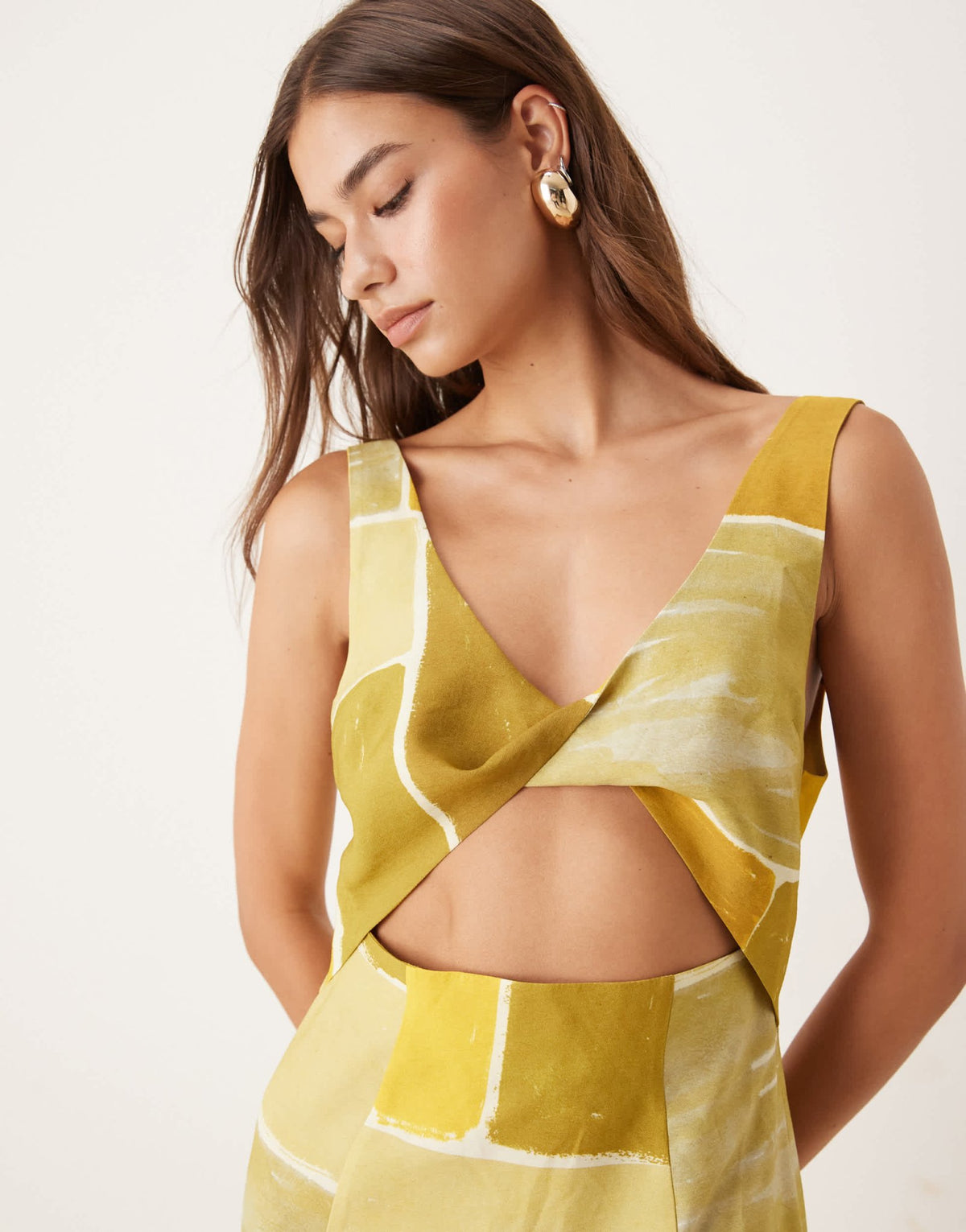 ASOS DESIGN strappy twist bust detail cut out midi dress in abstract square print - ASOS Sample Sale